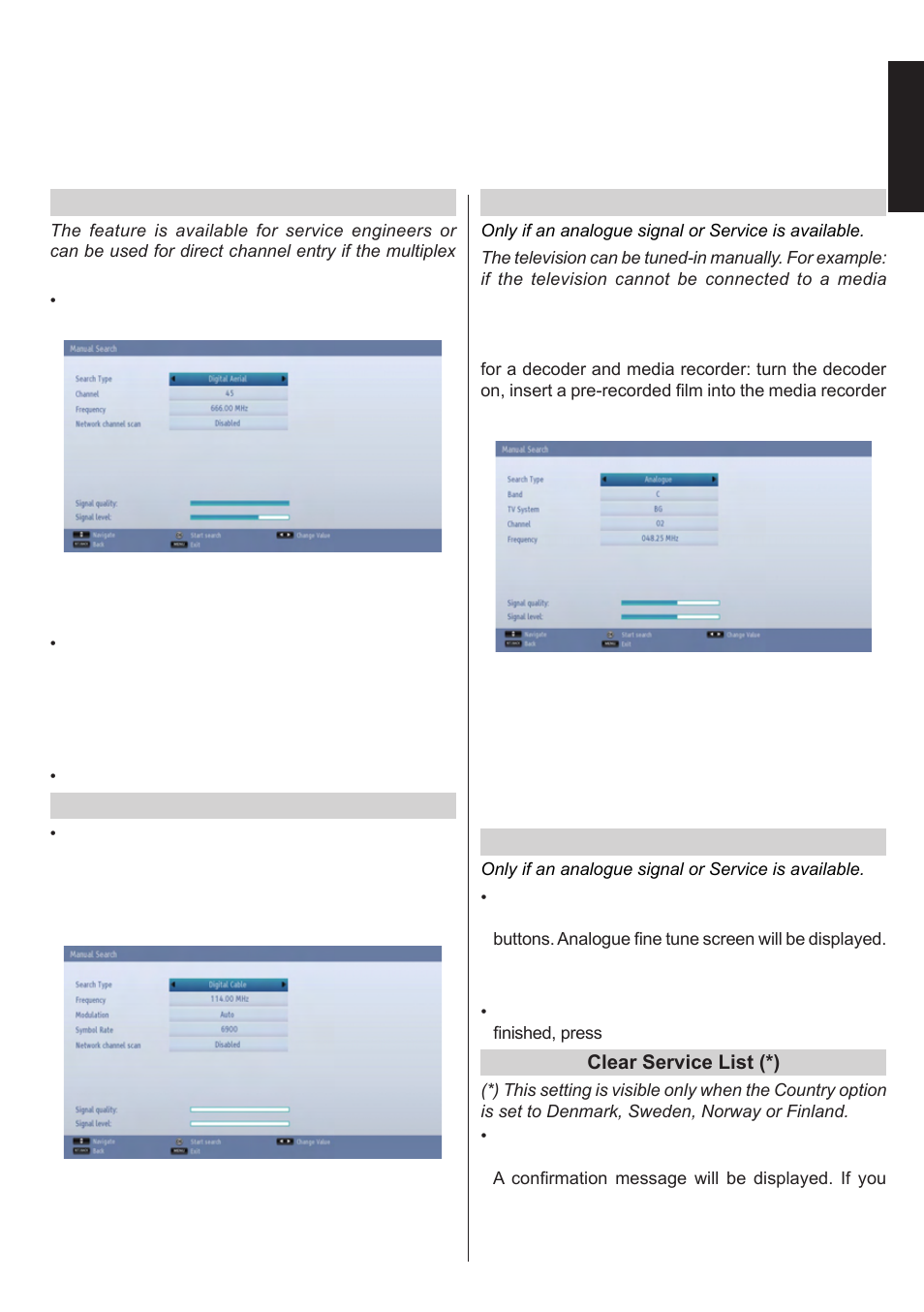 Manual tuning, analogue fine tuning, English | Toshiba L1433 User Manual | Page 18 / 50