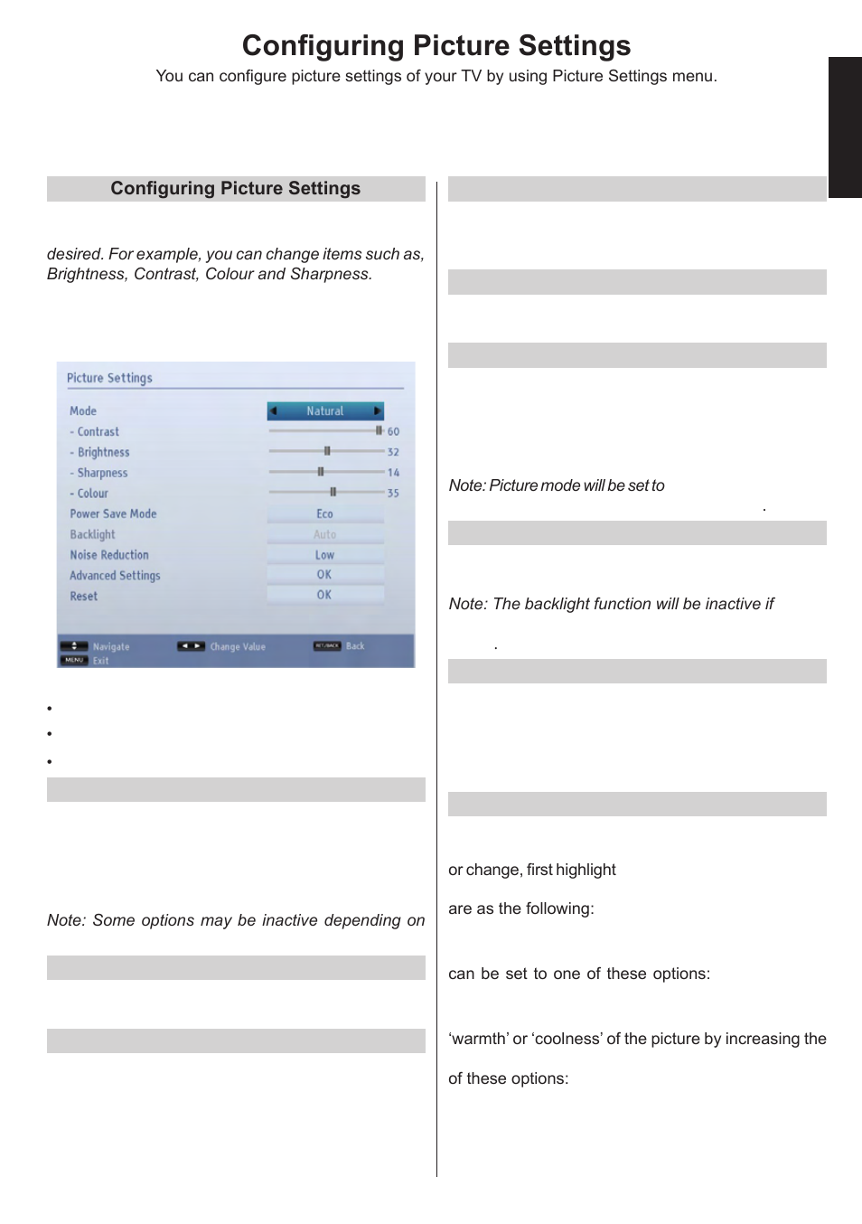 Configuring picture settings, English | Toshiba L1433 User Manual | Page 24 / 50