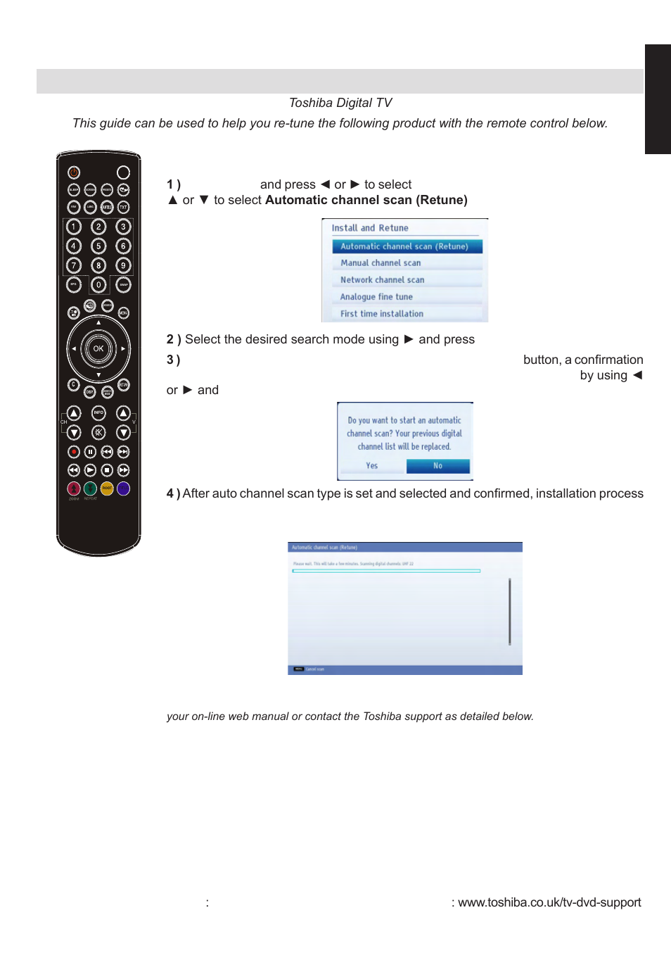 Re-tuning: toshiba freeview products, English, English - 41 | Toshiba L1433 User Manual | Page 42 / 50