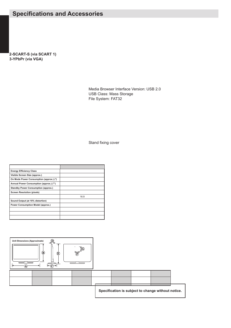 Specifications and accessories, English, English - 42 | Toshiba L1433 User Manual | Page 43 / 50