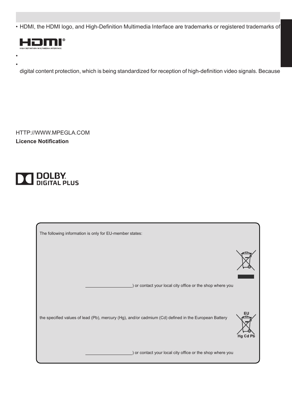 License information, English | Toshiba L1433 User Manual | Page 44 / 50