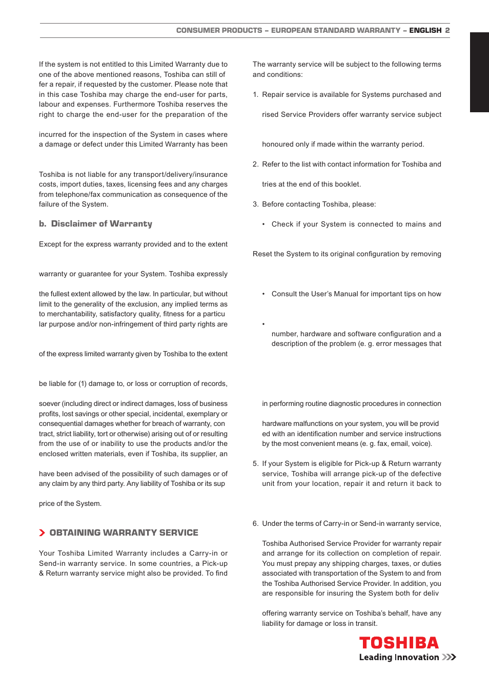 English | Toshiba L1433 User Manual | Page 48 / 50