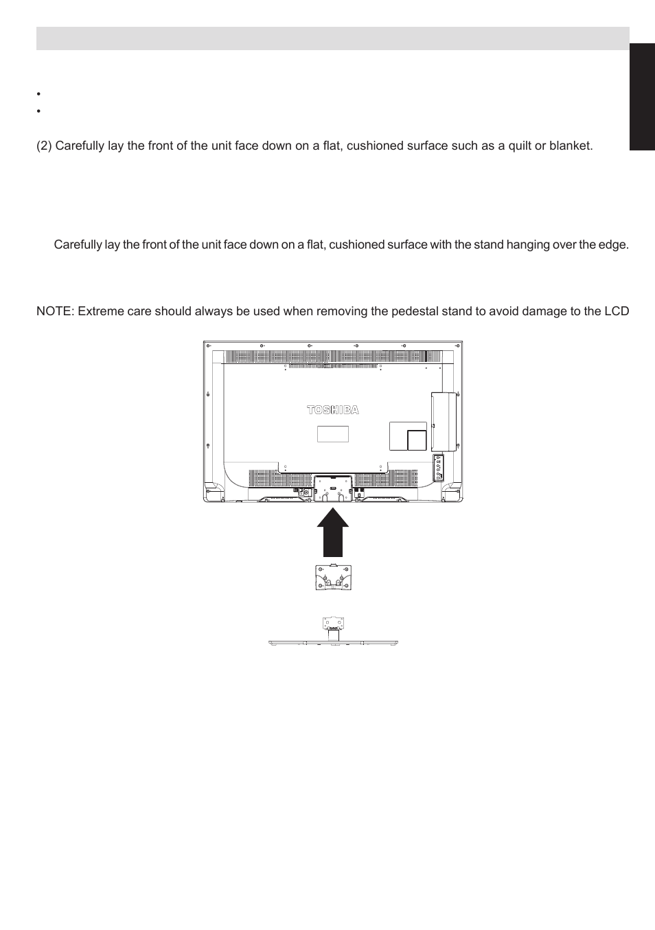 Removing the pedestal stand | Toshiba L1433 User Manual | Page 8 / 50