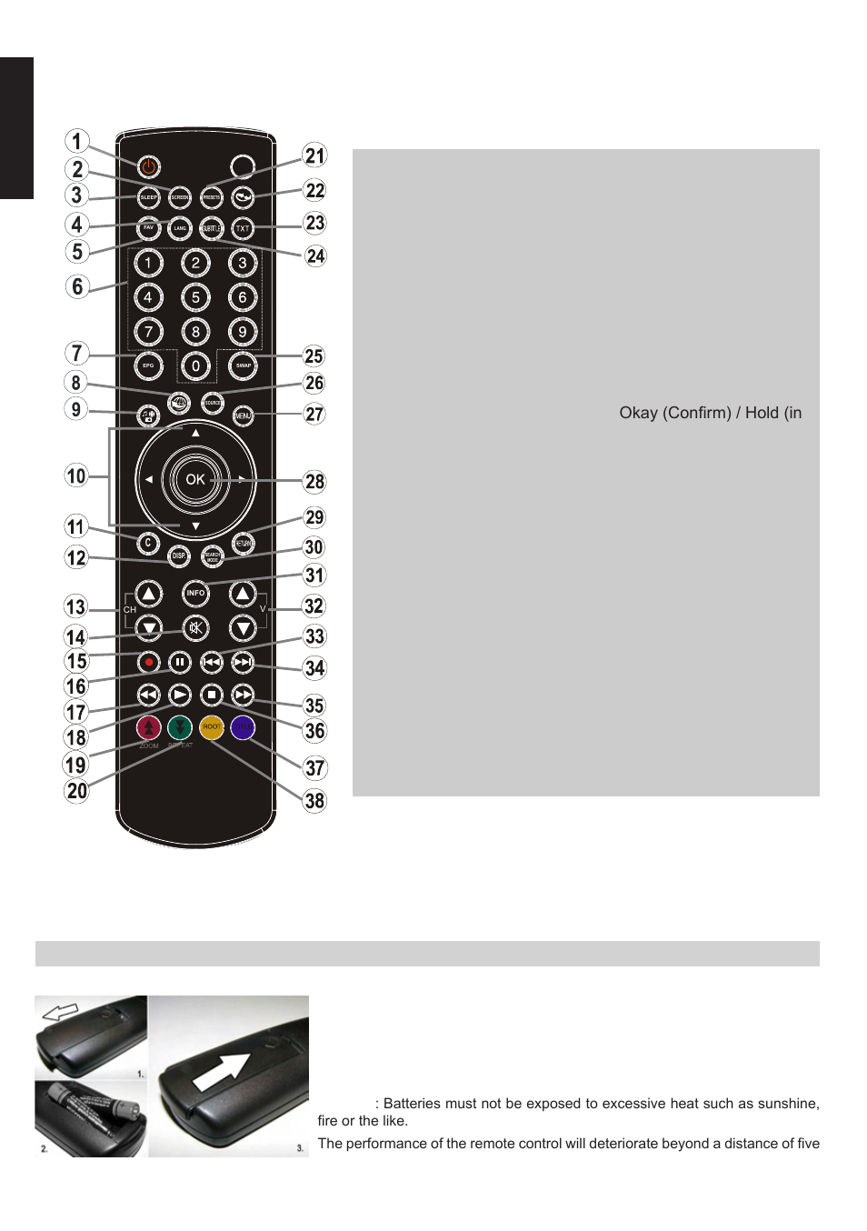 The remote control, English | Toshiba L1433 User Manual | Page 9 / 50