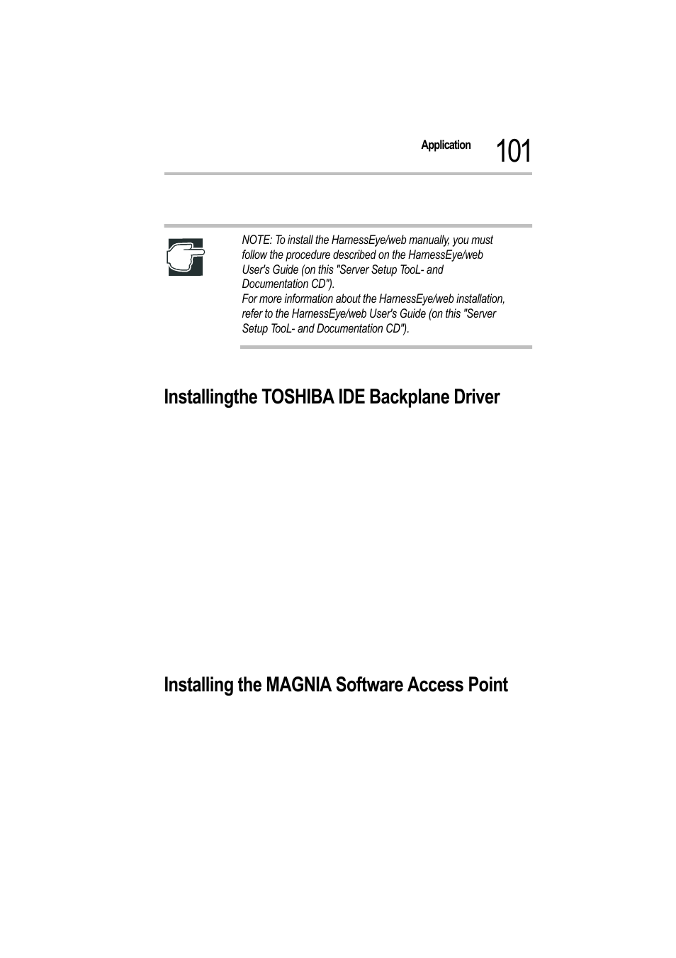 Installingthe toshiba ide backplane driver, 2 insert the sst cd-rom, 3 open the command prompt | 5 enter the following command, 6 restart the system, Installing the magnia software access point | Toshiba Magnia Z500 User Manual | Page 102 / 115