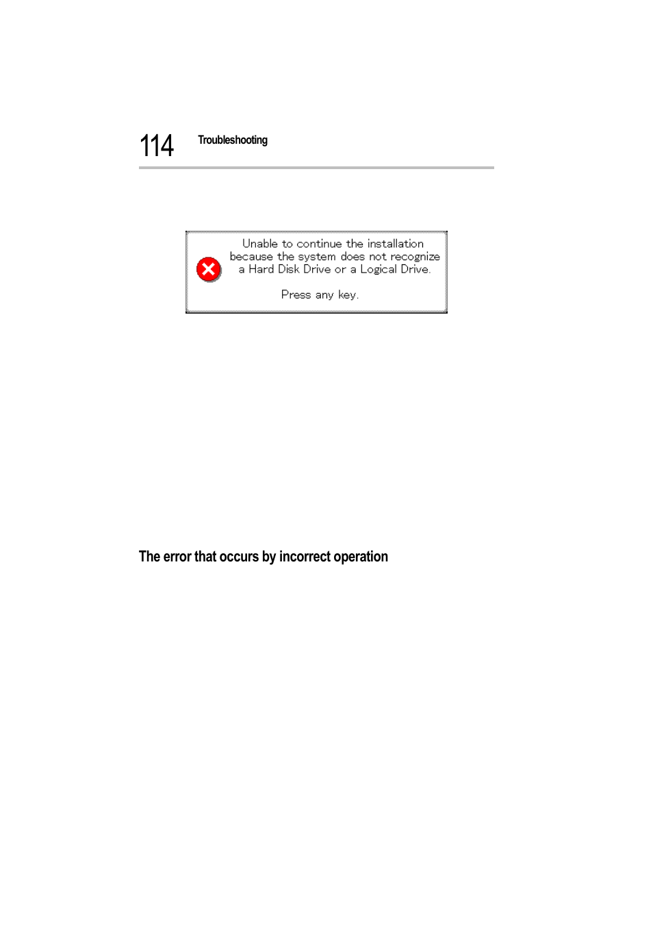 The error that occurs by incorrect operation | Toshiba Magnia Z500 User Manual | Page 115 / 115