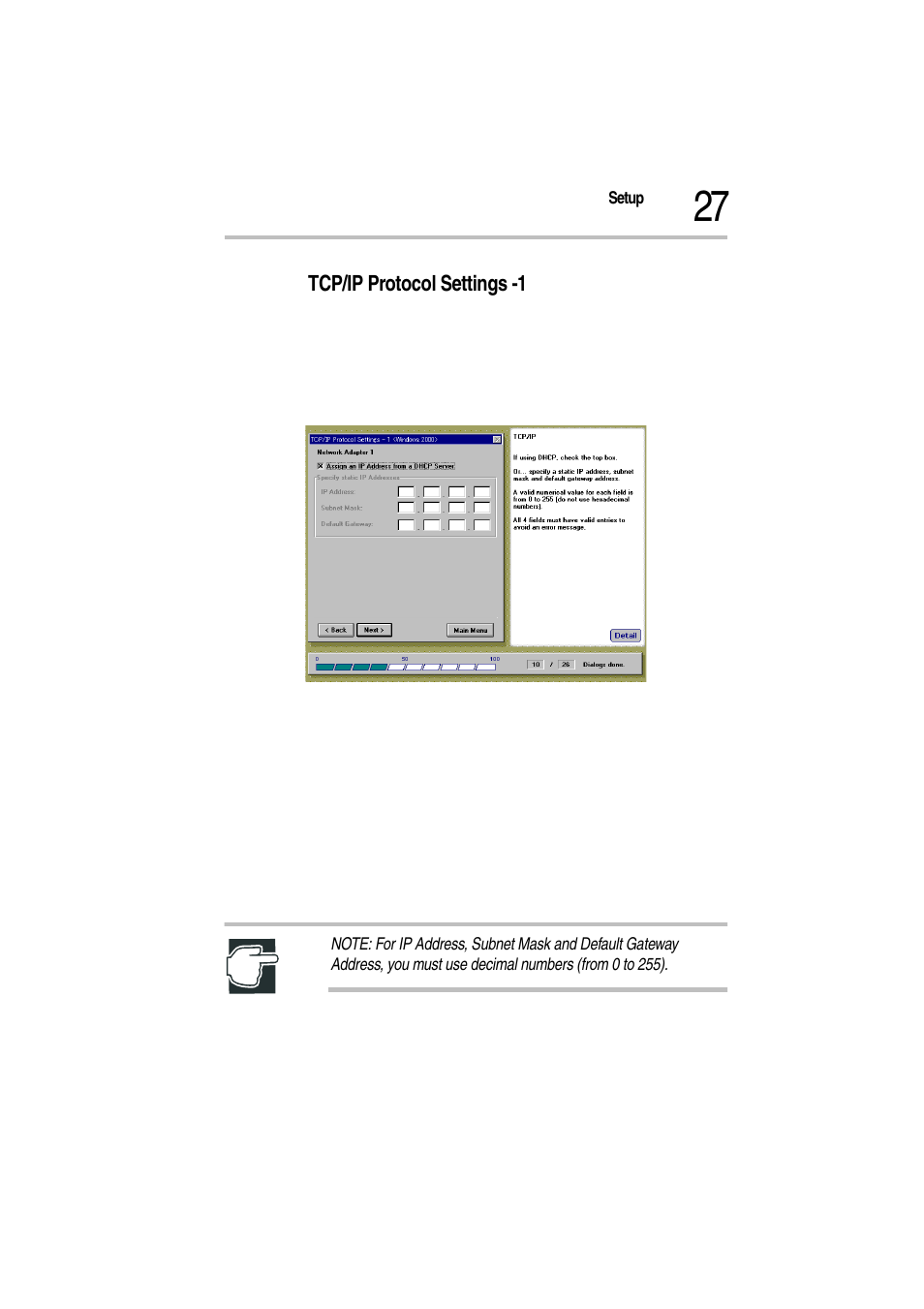 Tcp/ip protocol settings -1, Tcp/ip protocol settings -1 screen | Toshiba Magnia Z500 User Manual | Page 30 / 115