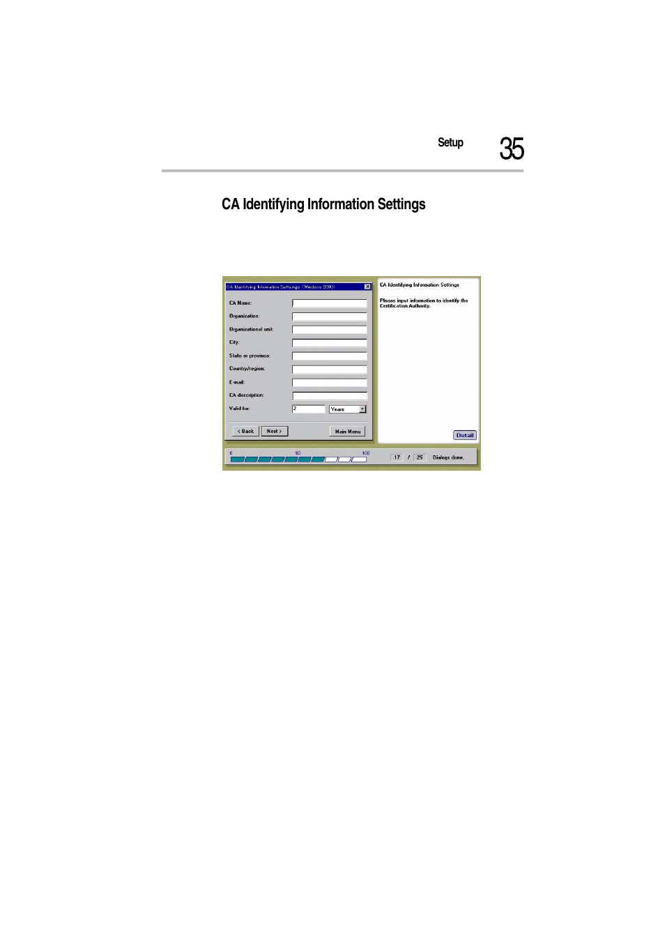 Ca identifying information settings, Ca identifying information settings screen | Toshiba Magnia Z500 User Manual | Page 38 / 115