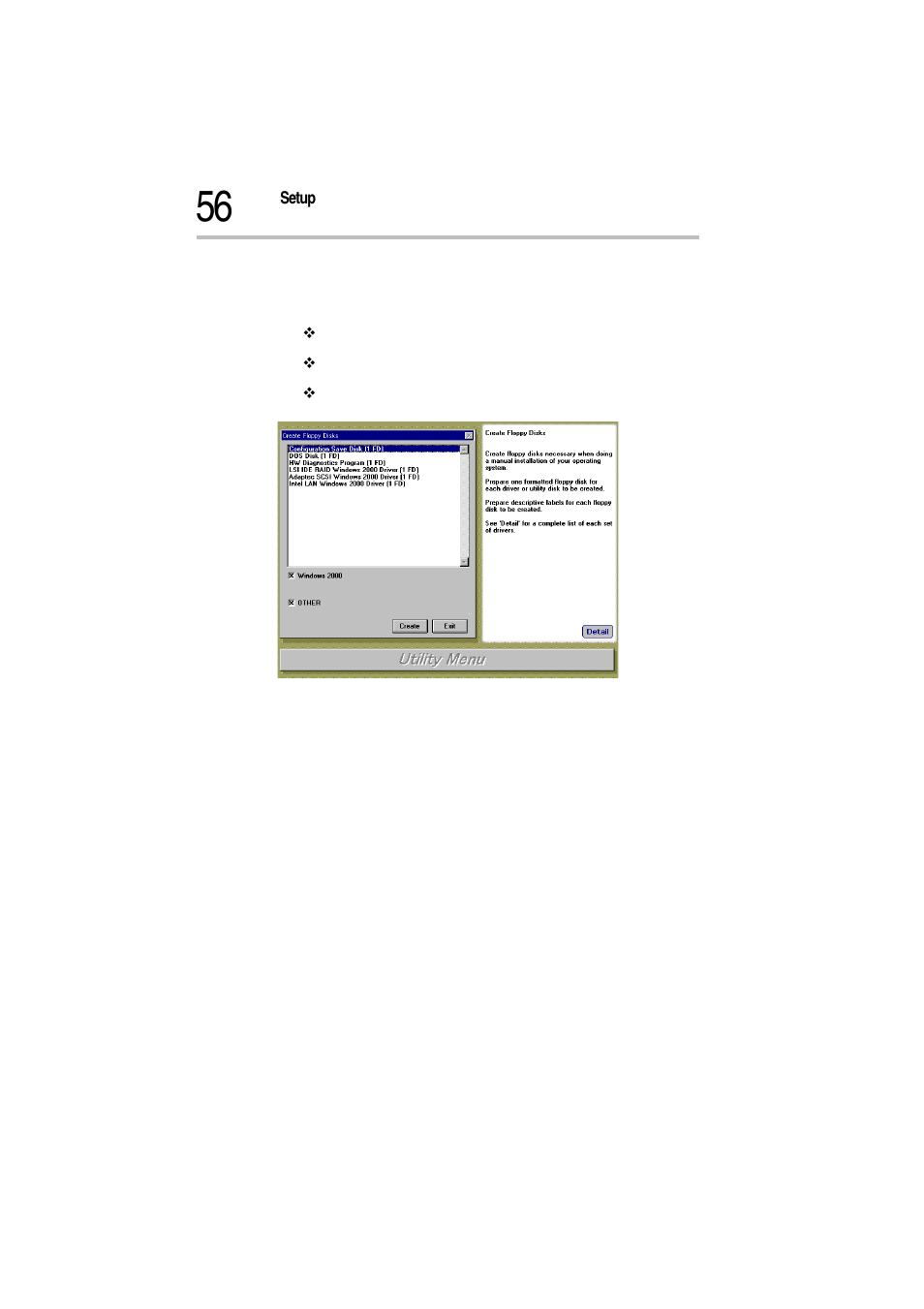 Create floppy disks screen, 4 insert an unused diskette, then select [ok | Toshiba Magnia Z500 User Manual | Page 59 / 115