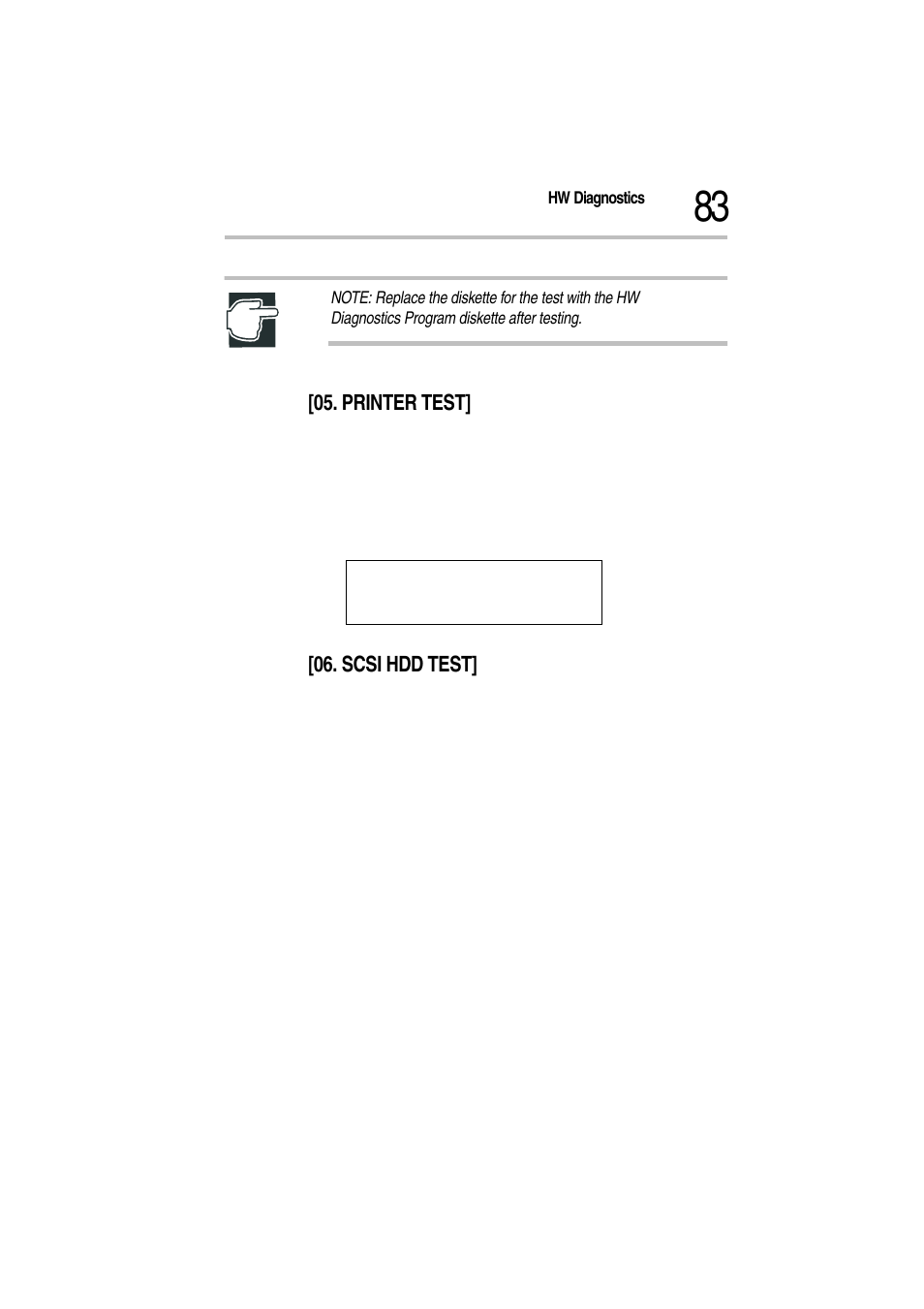 Printer test, Scsi hdd test | Toshiba Magnia Z500 User Manual | Page 85 / 115