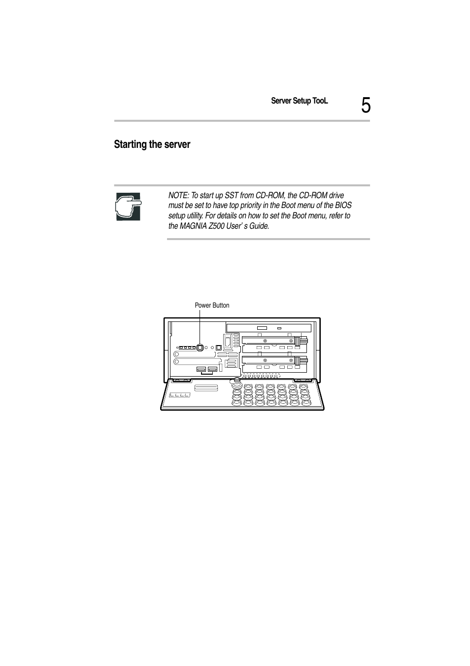 Starting the server, 3 turn on the power of the monitor, Magnia z500 front view | Toshiba Magnia Z500 User Manual | Page 9 / 115