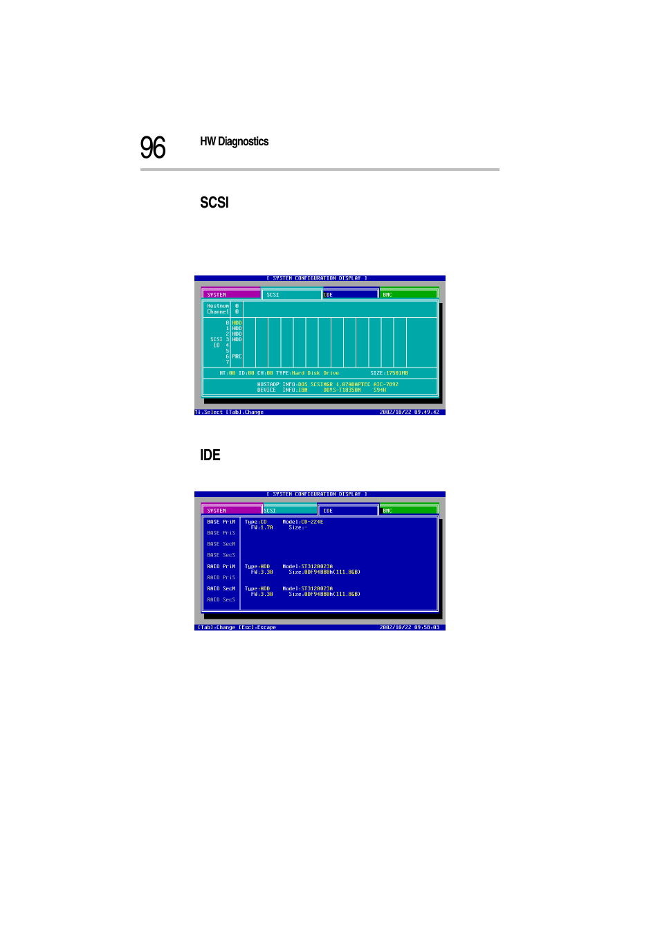 Scsi, Scsi screen, Ide screen | Toshiba Magnia Z500 User Manual | Page 98 / 115