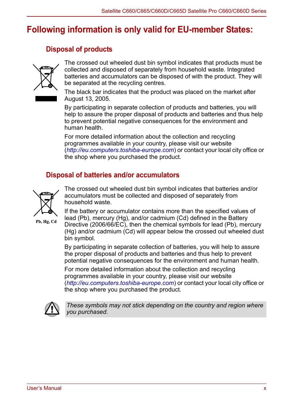 Toshiba Satellite C660 User Manual | Page 10 / 158