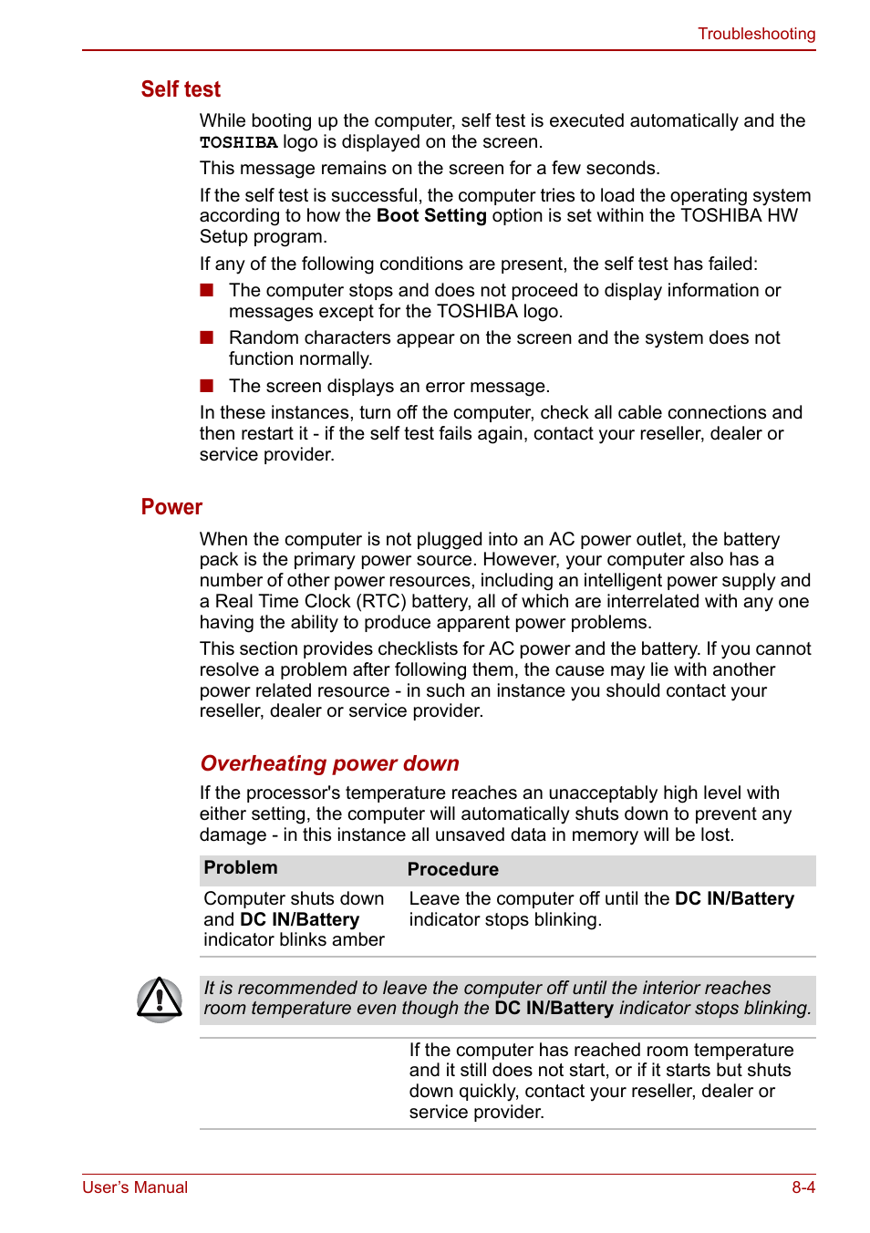 Self test, Power | Toshiba Satellite C660 User Manual | Page 116 / 158
