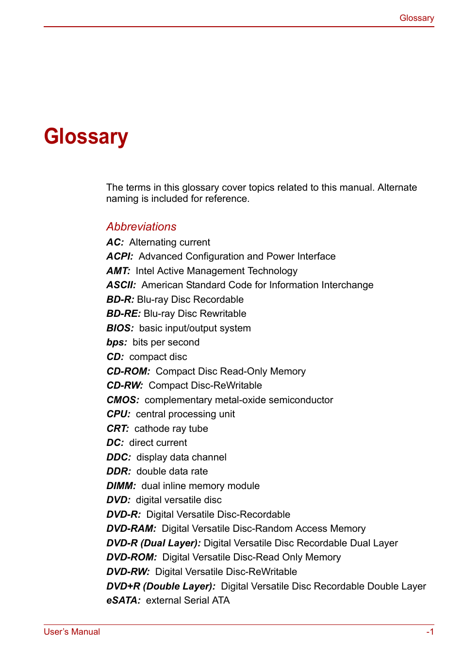 Glossary | Toshiba Satellite C660 User Manual | Page 154 / 158