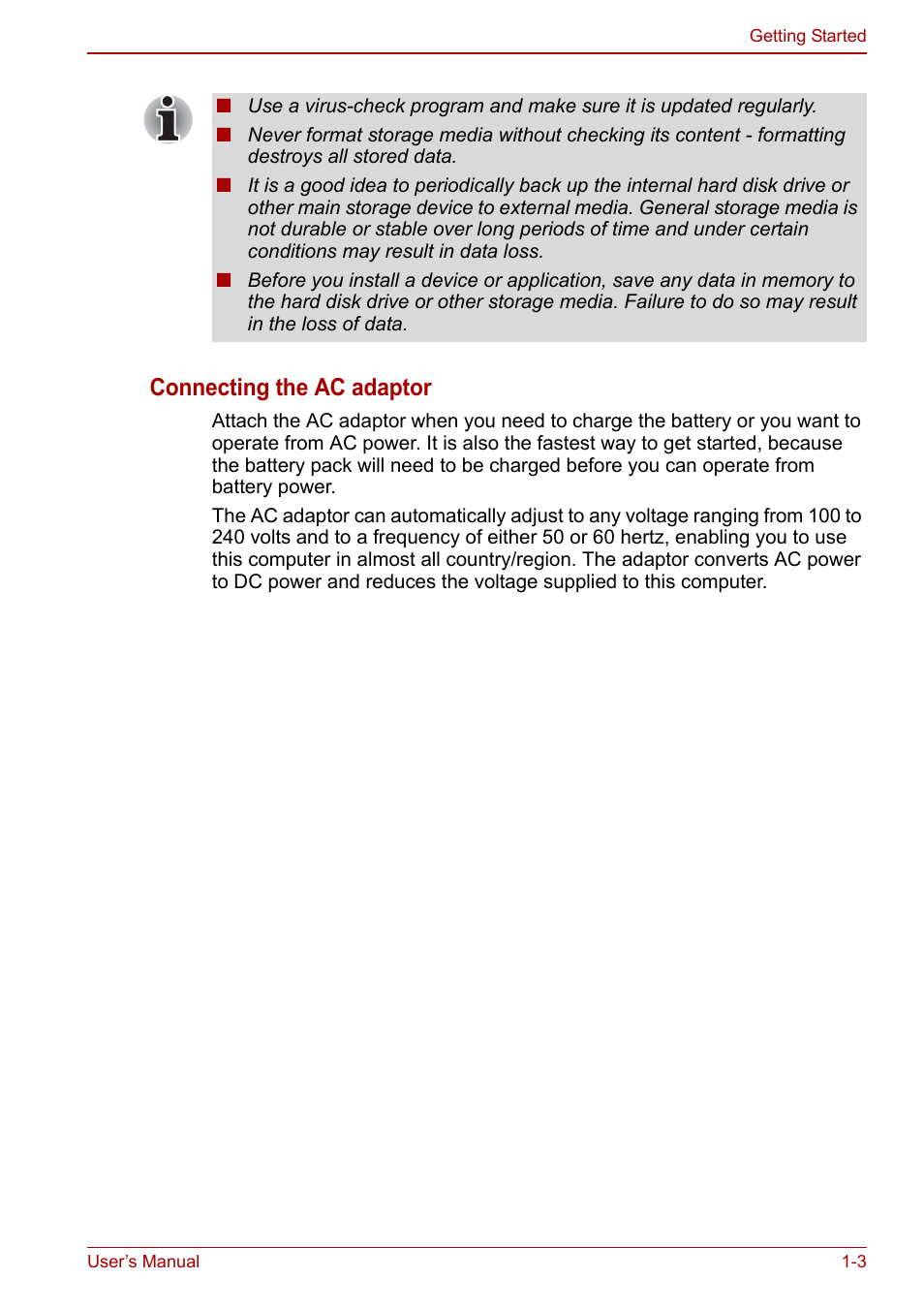 Connecting the ac adaptor | Toshiba Satellite C660 User Manual | Page 23 / 158
