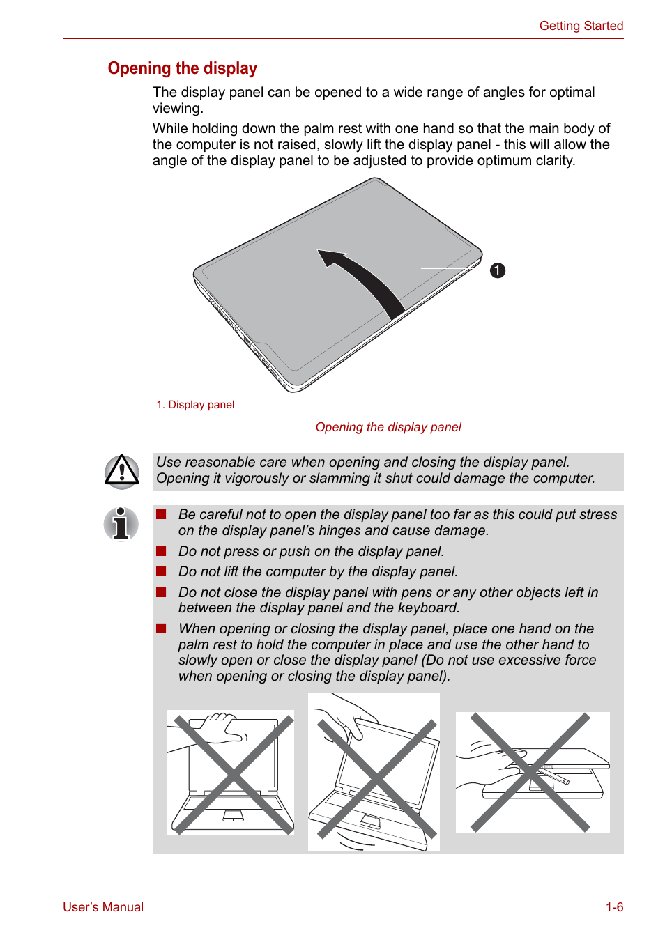 Opening the display | Toshiba Satellite C660 User Manual | Page 26 / 158
