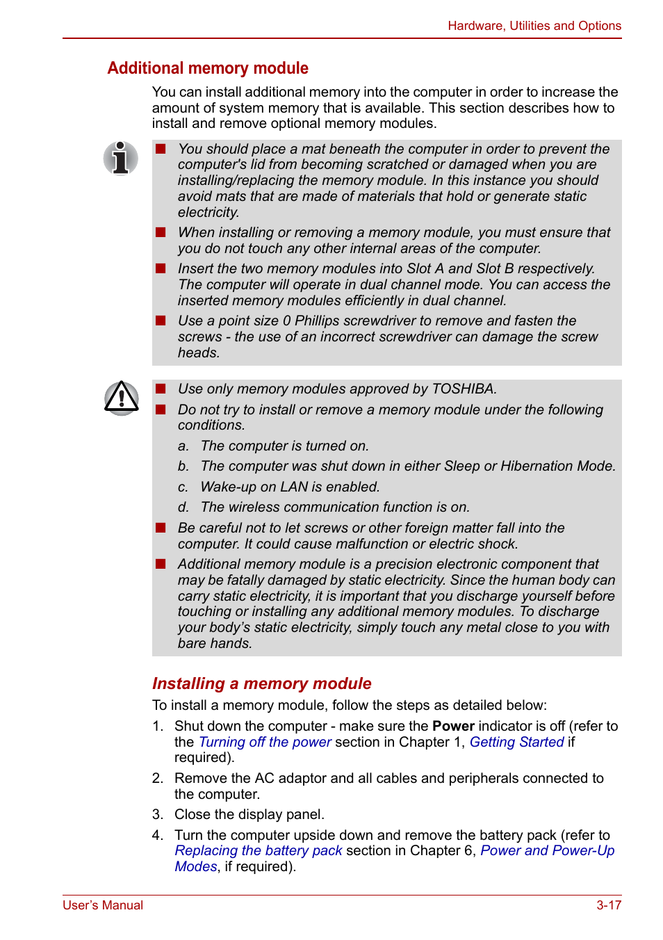 Additional memory module, Section | Toshiba Satellite C660 User Manual | Page 63 / 158