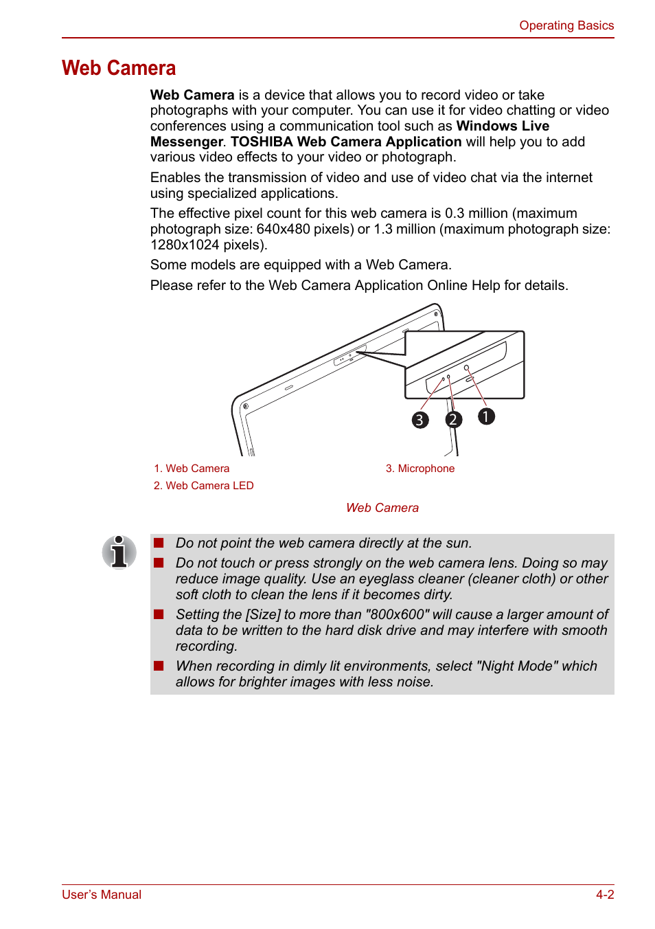 Web camera, Web camera -2 | Toshiba Satellite C660 User Manual | Page 72 / 158