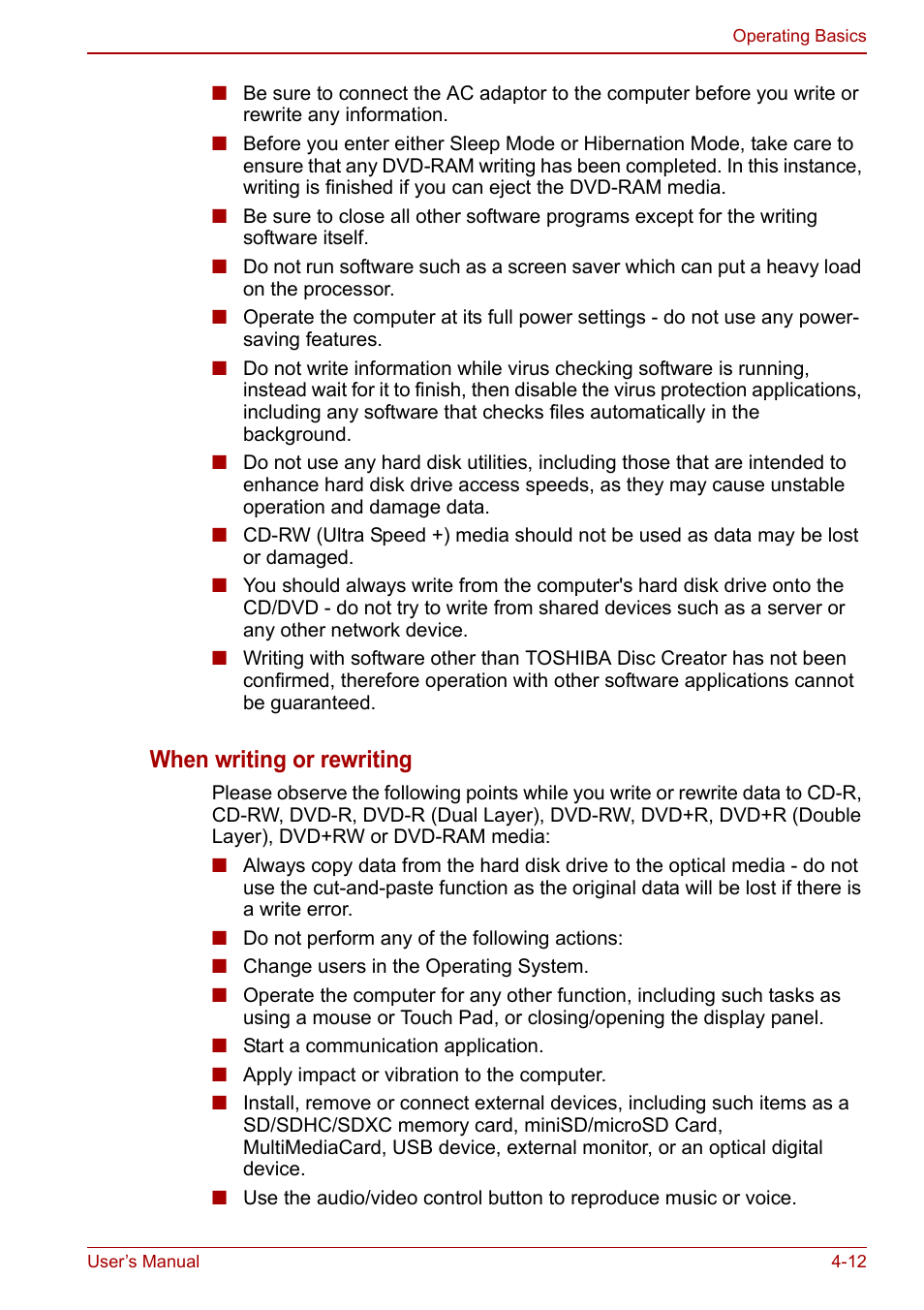 When writing or rewriting | Toshiba Satellite C660 User Manual | Page 82 / 158