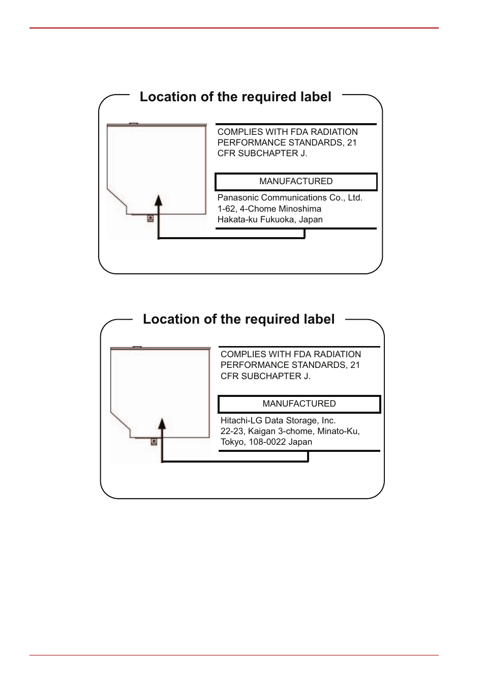 Location of the required label | Toshiba SATELLITE A500 User Manual | Page 10 / 246