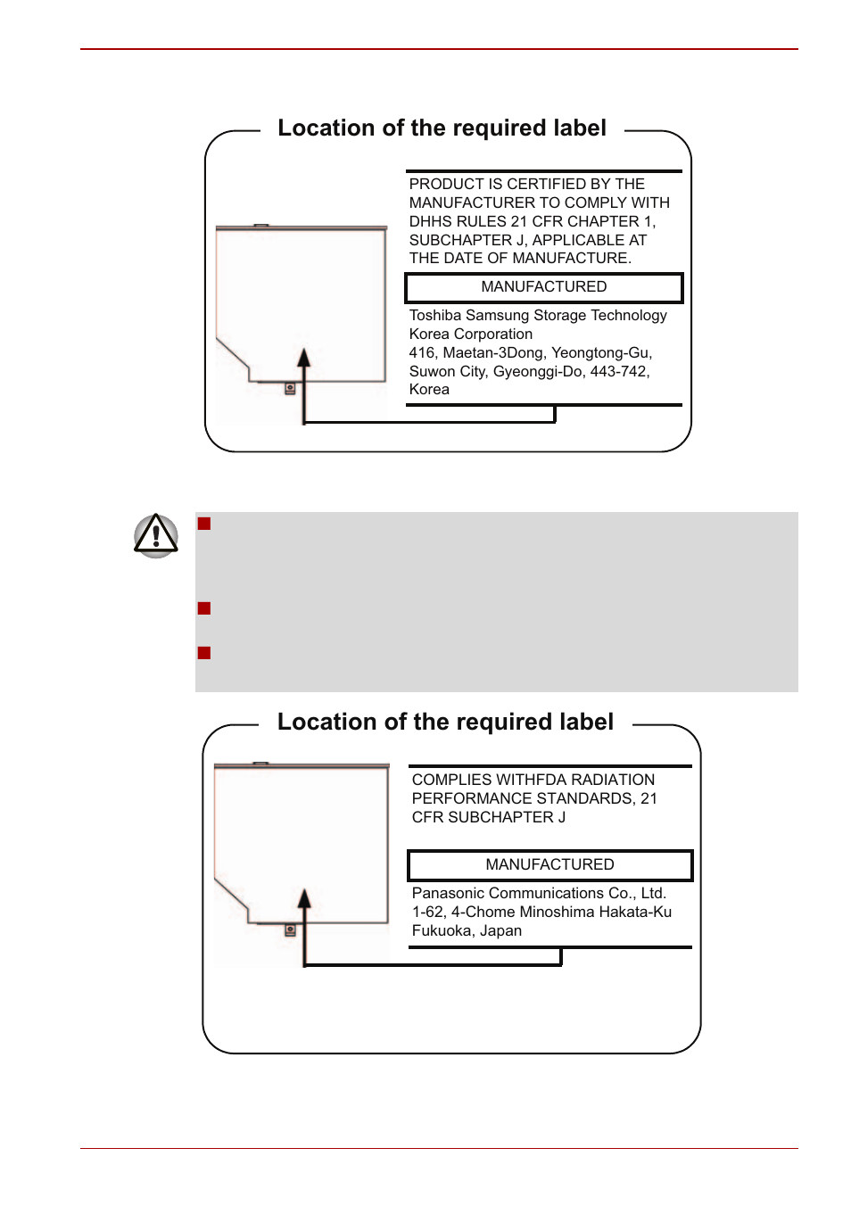 Location of the required label | Toshiba SATELLITE A500 User Manual | Page 11 / 246