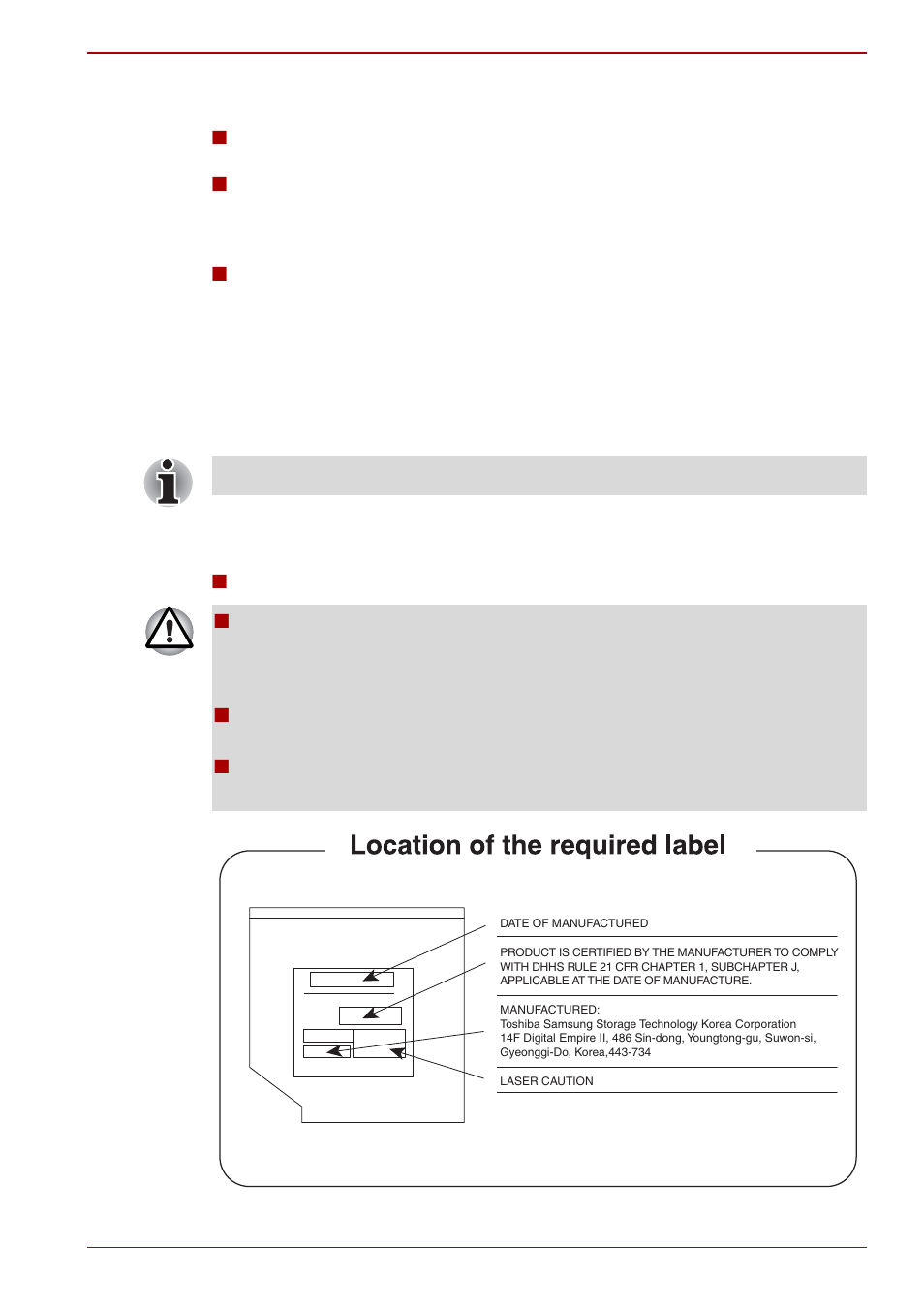 Optical disc drive safety instructions, Toshiba samsung storage technology | Toshiba SATELLITE A665 User Manual | Page 11 / 213