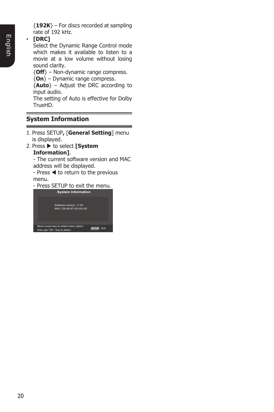 0 e ng lis h, System information | Toshiba BDX1200 User Manual | Page 20 / 44