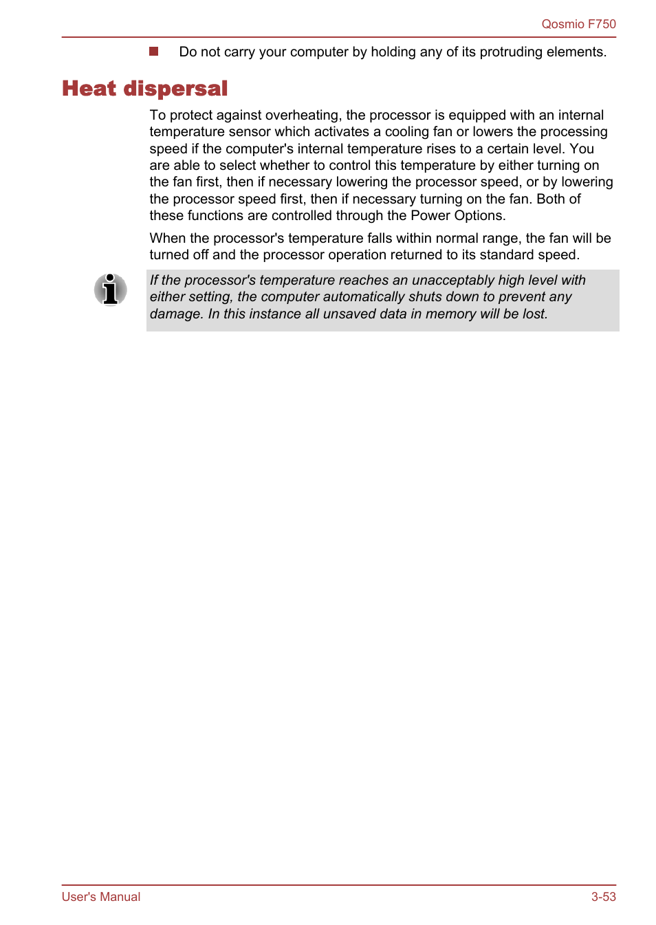 Heat dispersal, Heat dispersal -53 | Toshiba Qosmio F750 User Manual | Page 101 / 181