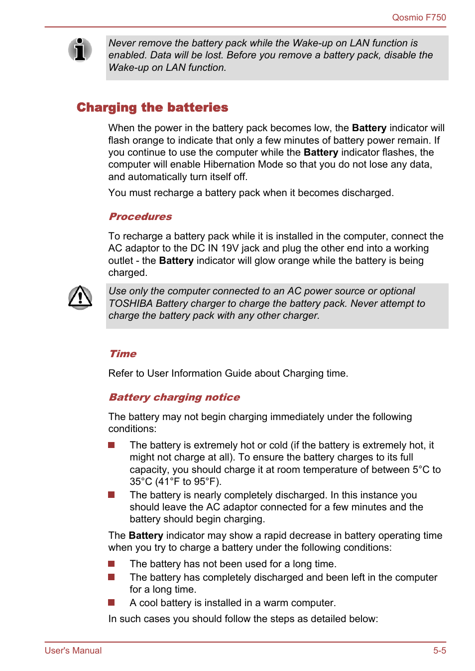 Charging the batteries | Toshiba Qosmio F750 User Manual | Page 134 / 181