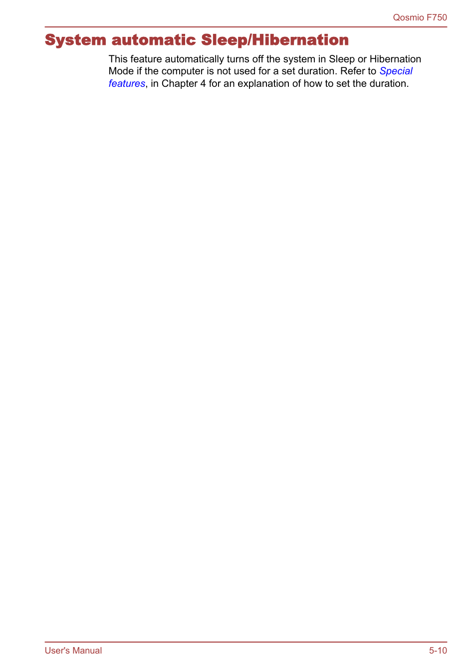 System automatic sleep/hibernation, System automatic sleep/hibernation -10 | Toshiba Qosmio F750 User Manual | Page 139 / 181