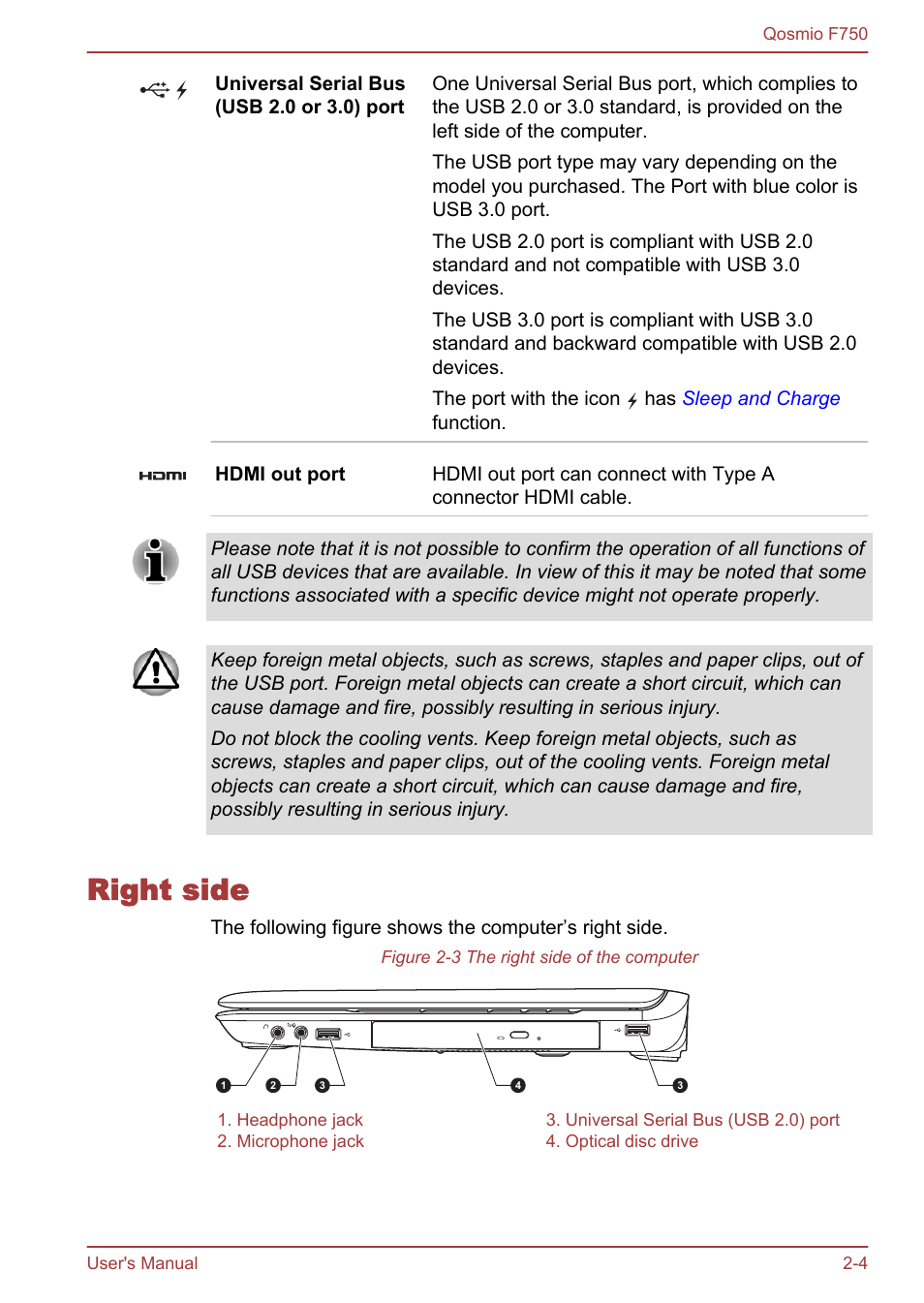 Right side, Right side -4 | Toshiba Qosmio F750 User Manual | Page 31 / 181