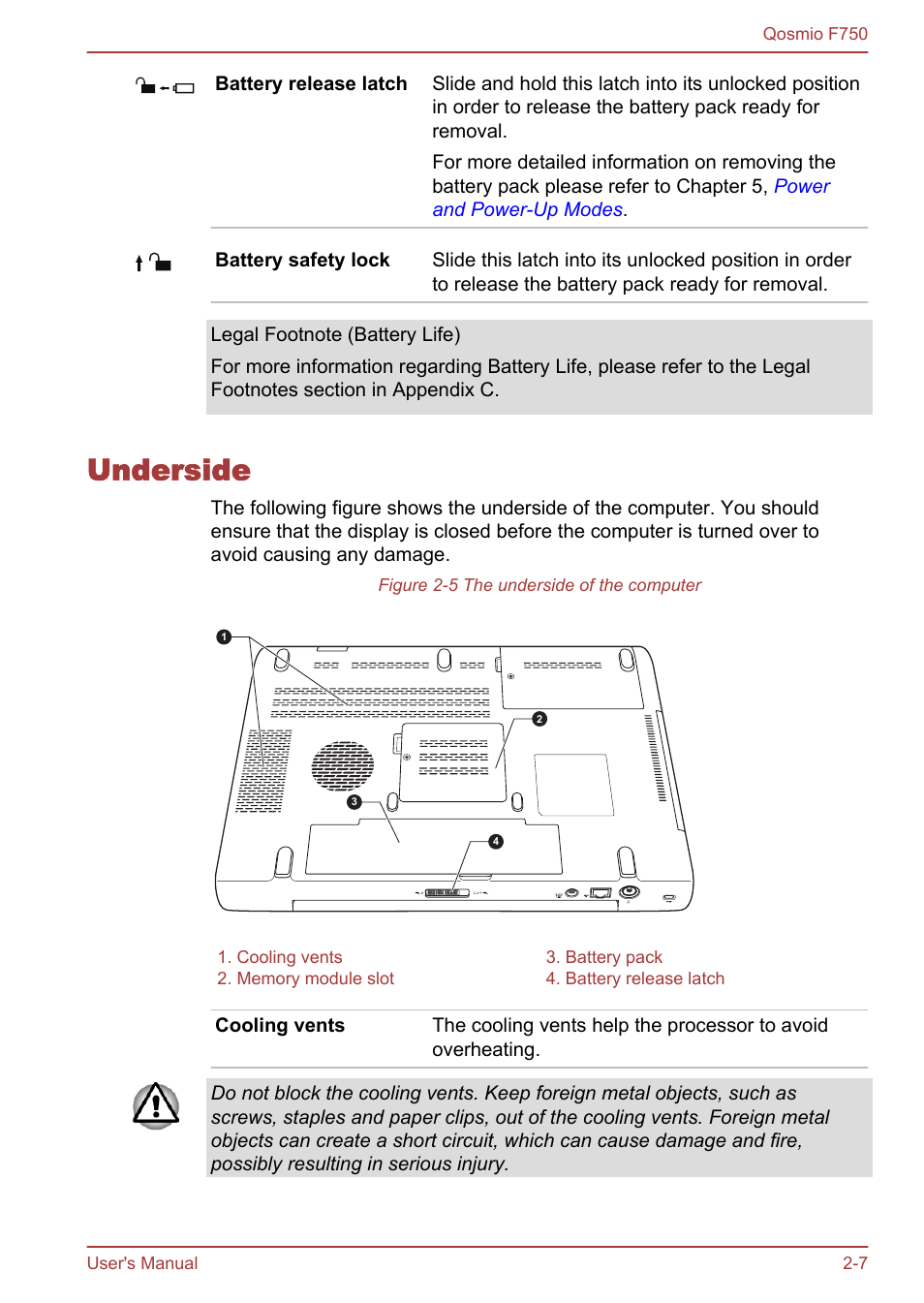 Underside, Underside -7 | Toshiba Qosmio F750 User Manual | Page 34 / 181