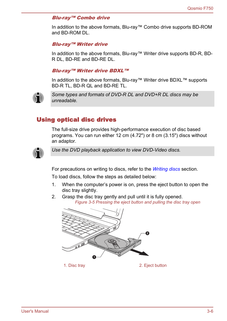 Using optical disc drives | Toshiba Qosmio F750 User Manual | Page 54 / 181