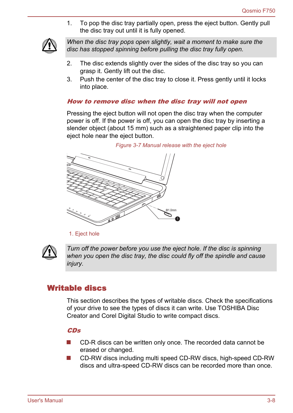 Writable discs | Toshiba Qosmio F750 User Manual | Page 56 / 181