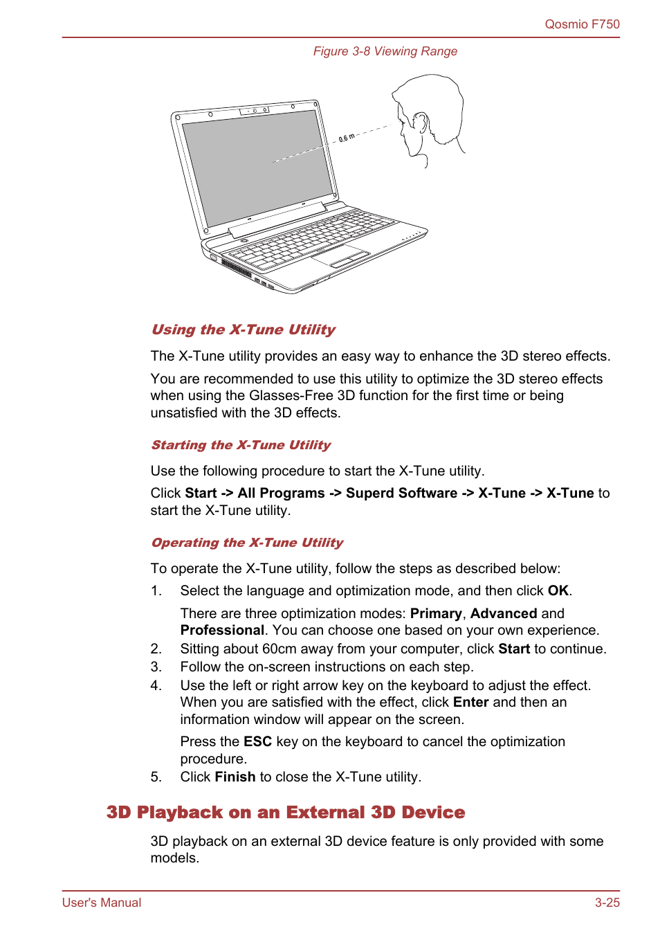 3d playback on an external 3d device | Toshiba Qosmio F750 User Manual | Page 73 / 181