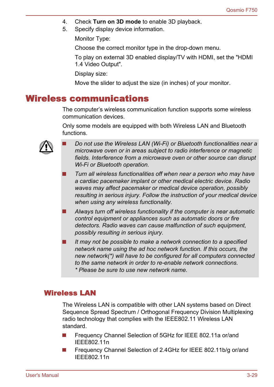 Wireless communications, Wireless lan, Wireless communications -29 | Toshiba Qosmio F750 User Manual | Page 77 / 181