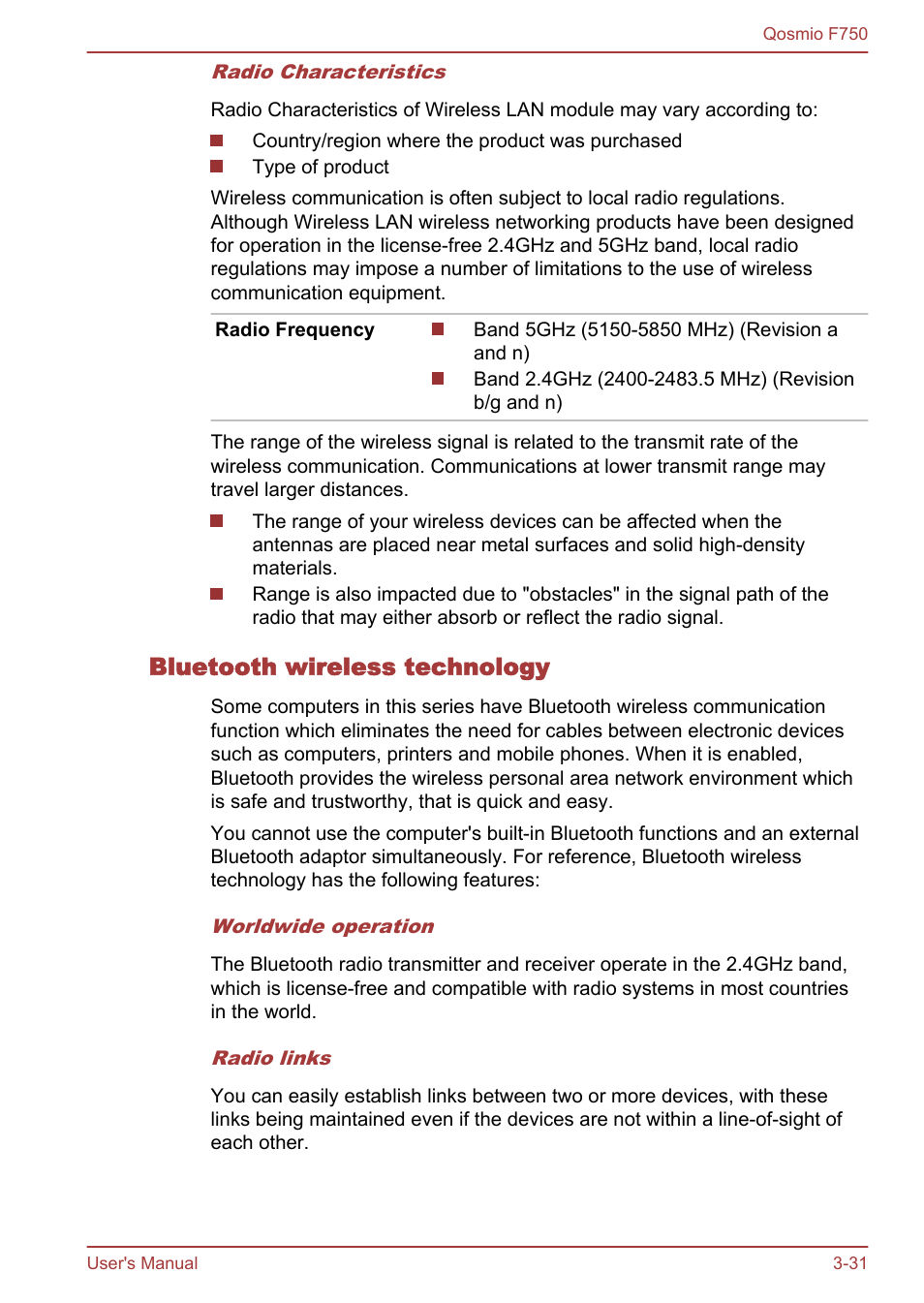 Bluetooth wireless technology | Toshiba Qosmio F750 User Manual | Page 79 / 181