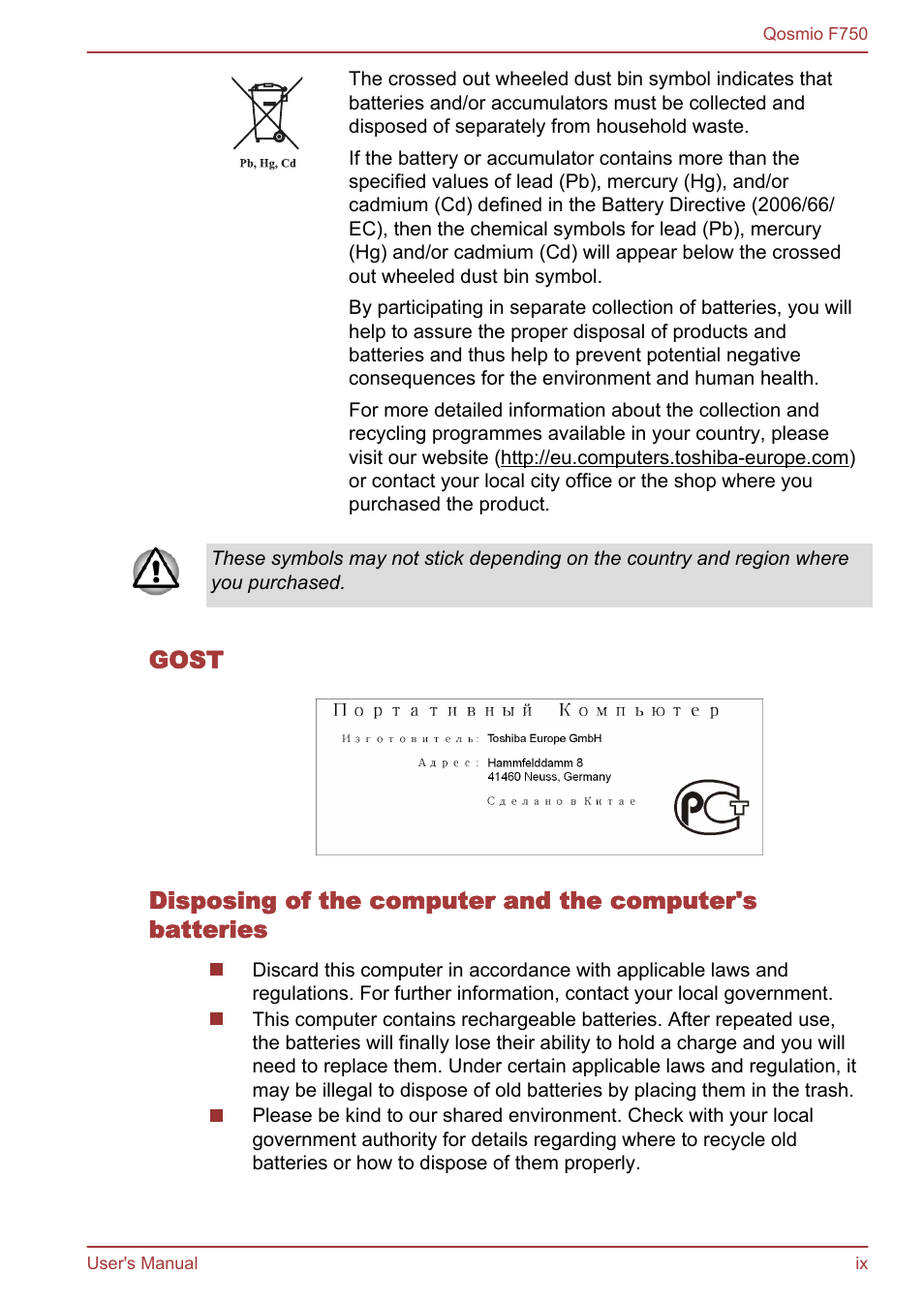 Toshiba Qosmio F750 User Manual | Page 9 / 181