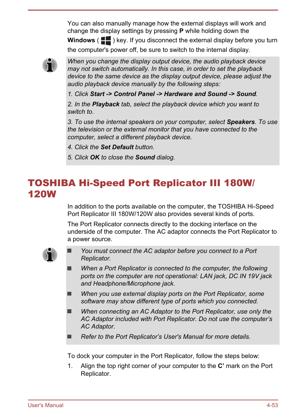 Toshiba hi-speed port replicator iii 180w/120w, Toshiba hi-speed port replicator iii 180w/120w -53, Toshiba hi-speed port | Replicator iii 180w/120w | Toshiba Tecra A50-A User Manual | Page 103 / 167