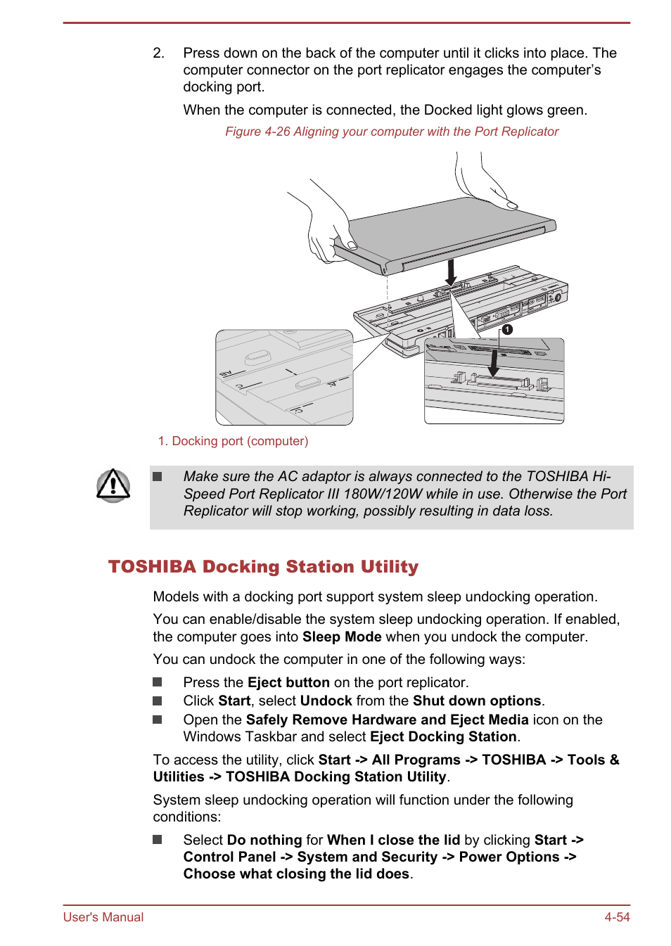 Toshiba docking station utility | Toshiba Tecra A50-A User Manual | Page 104 / 167