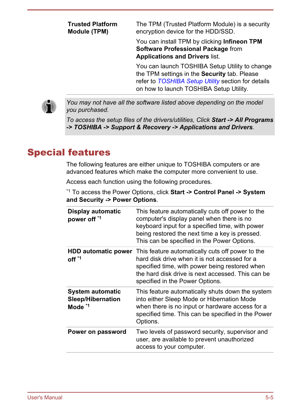Special features, Special features -5 | Toshiba Tecra A50-A User Manual | Page 114 / 167
