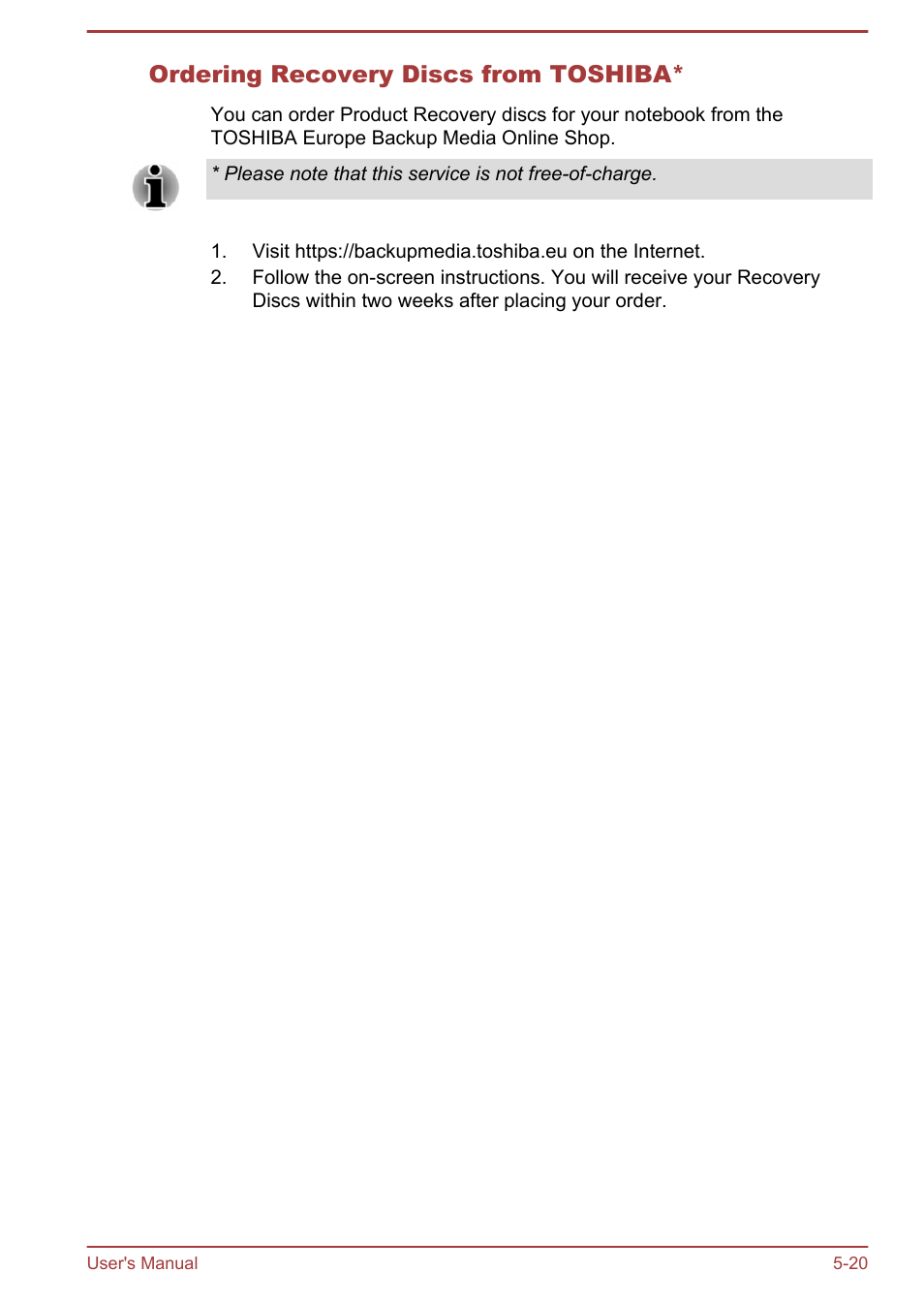 Ordering recovery discs from toshiba | Toshiba Tecra A50-A User Manual | Page 129 / 167