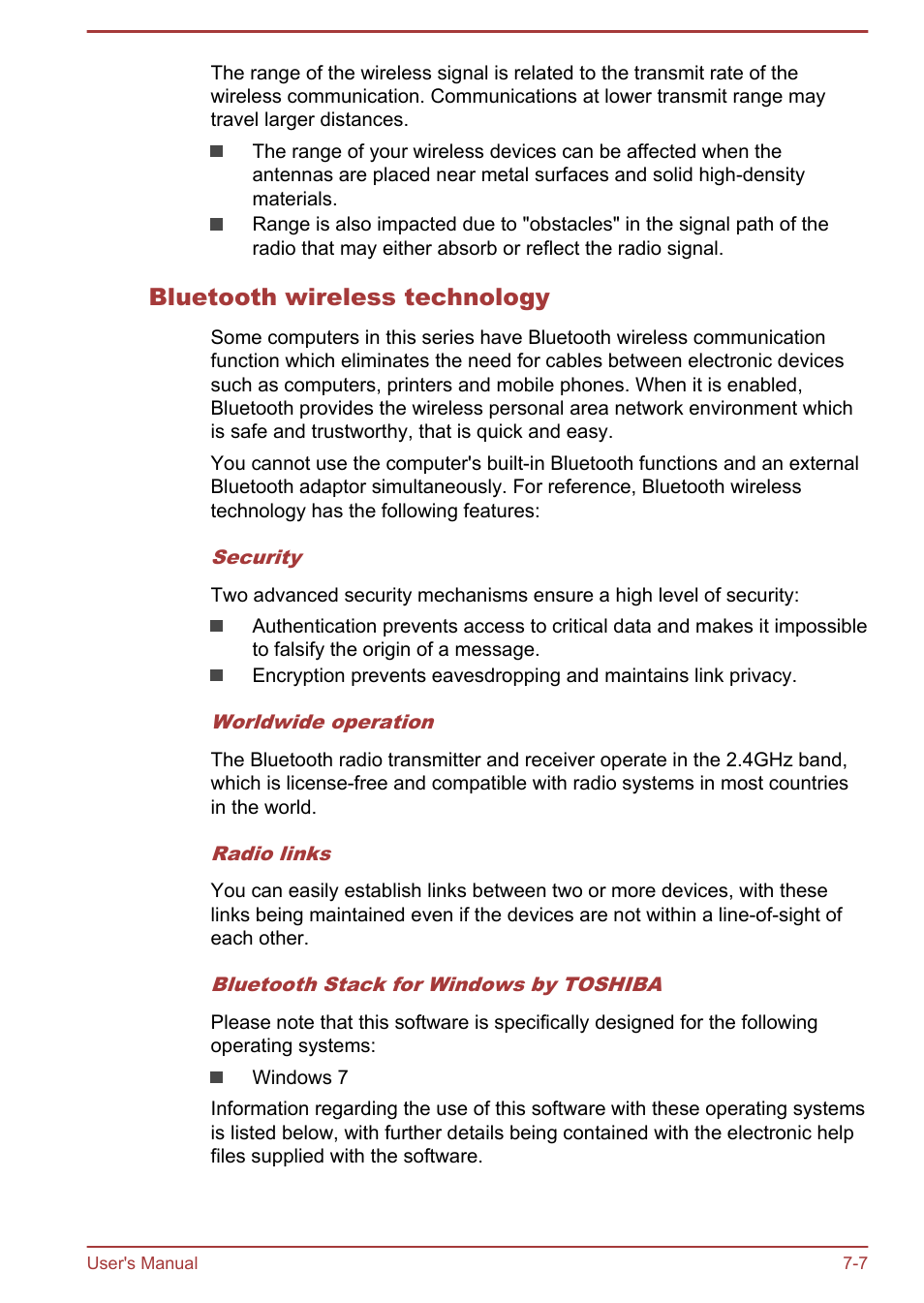 Bluetooth wireless technology | Toshiba Tecra A50-A User Manual | Page 152 / 167