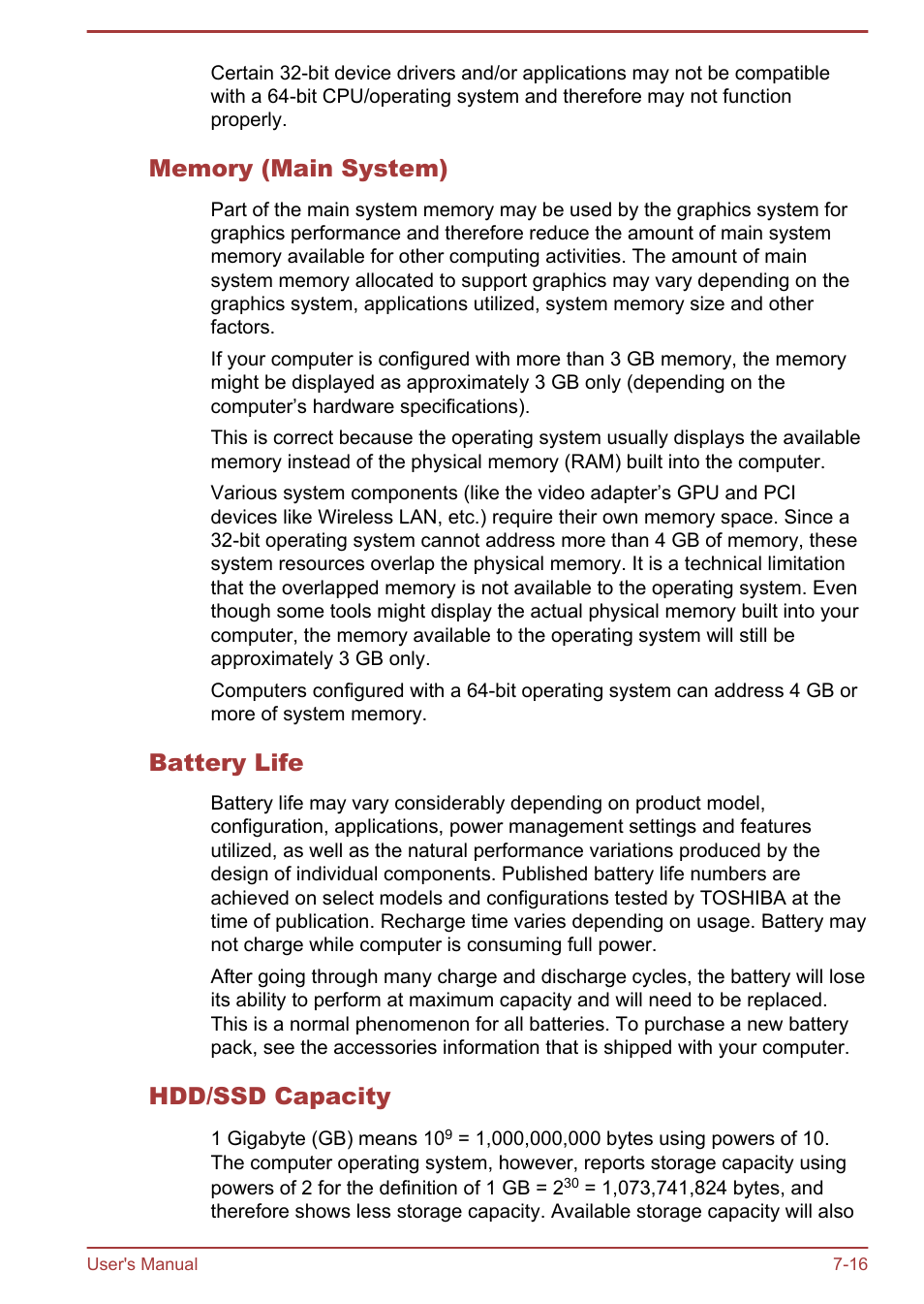 Memory (main system), Battery life, Hdd/ssd capacity | Toshiba Tecra A50-A User Manual | Page 161 / 167