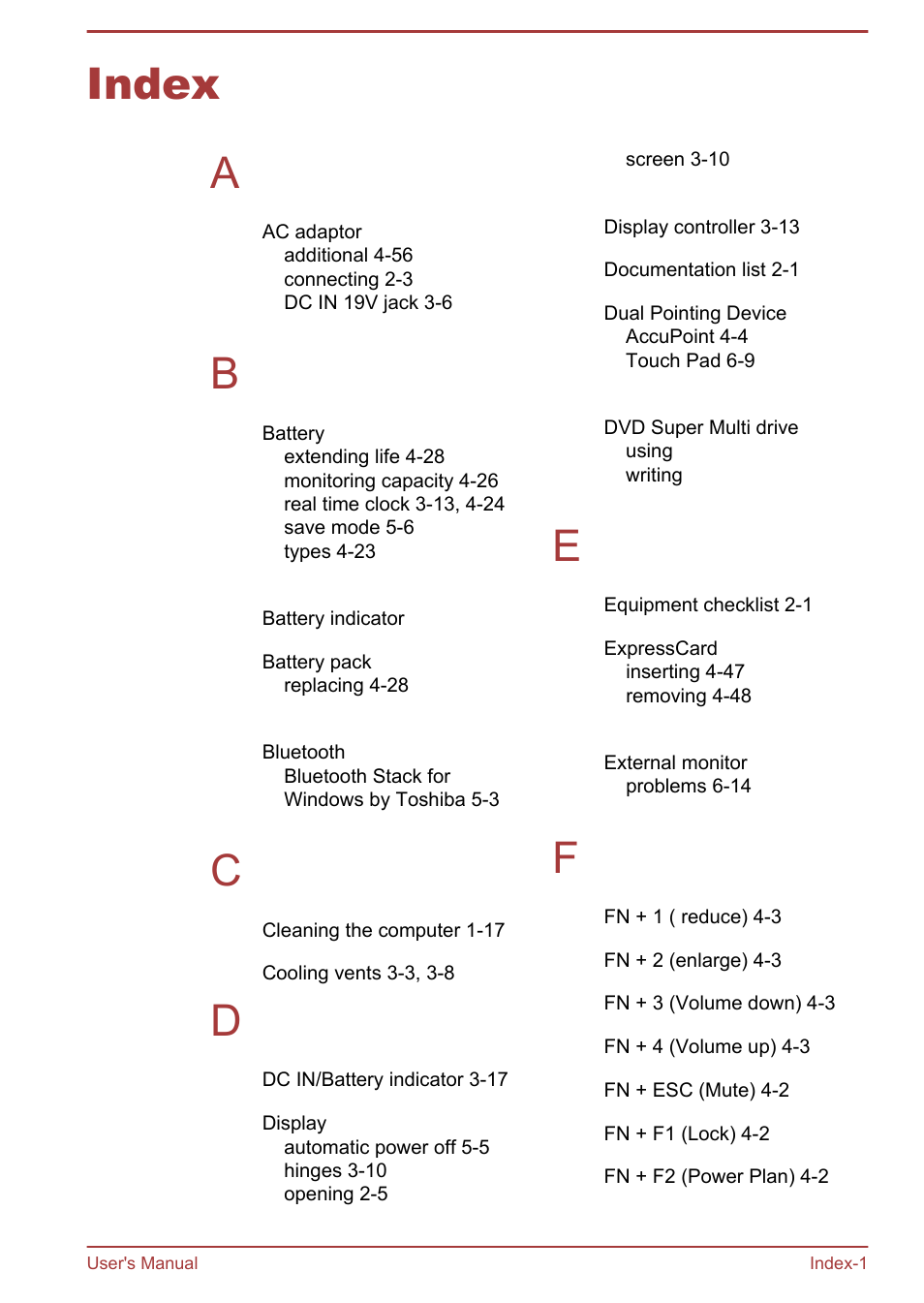 Index, Index a | Toshiba Tecra A50-A User Manual | Page 165 / 167