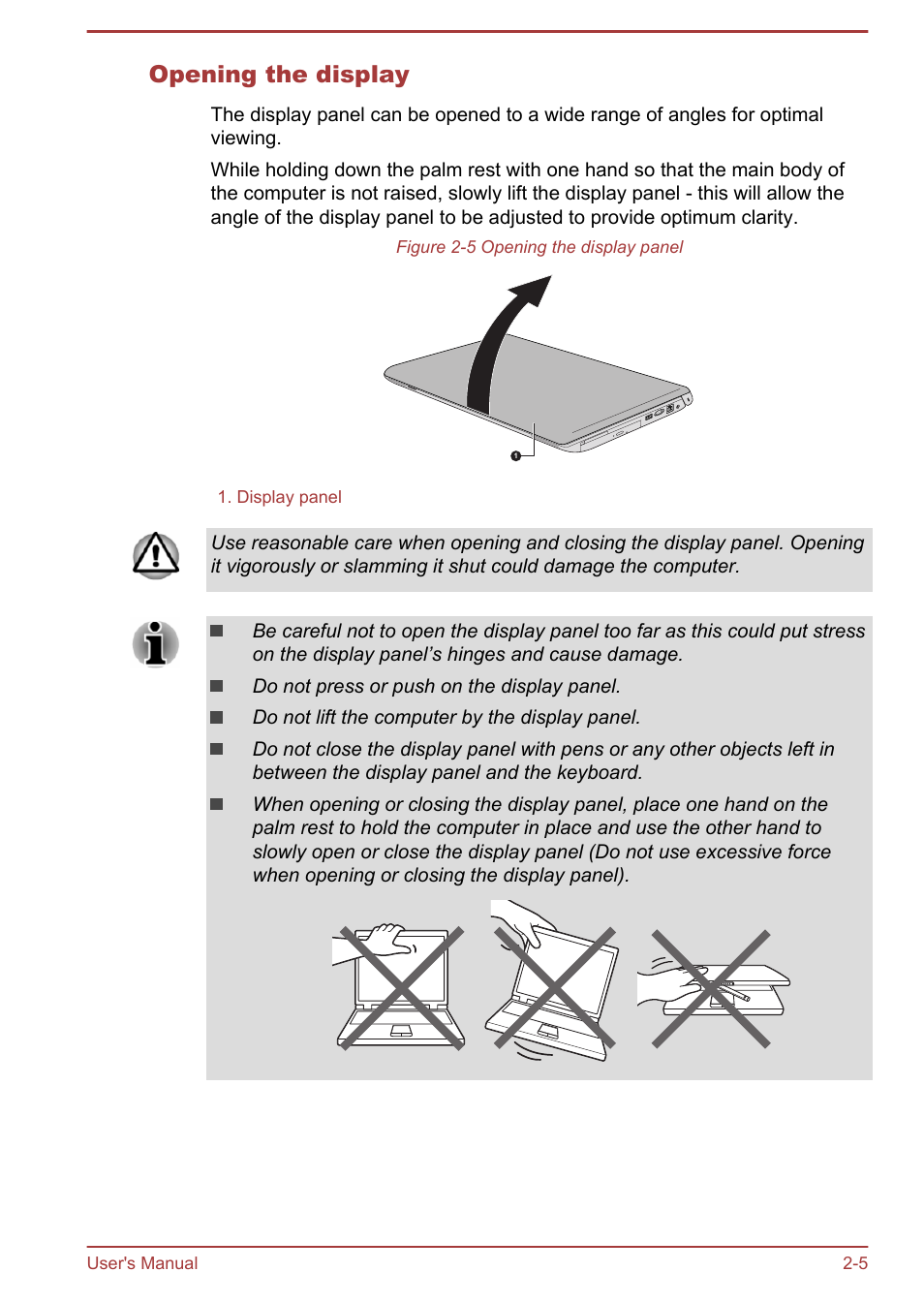 Opening the display | Toshiba Tecra A50-A User Manual | Page 27 / 167