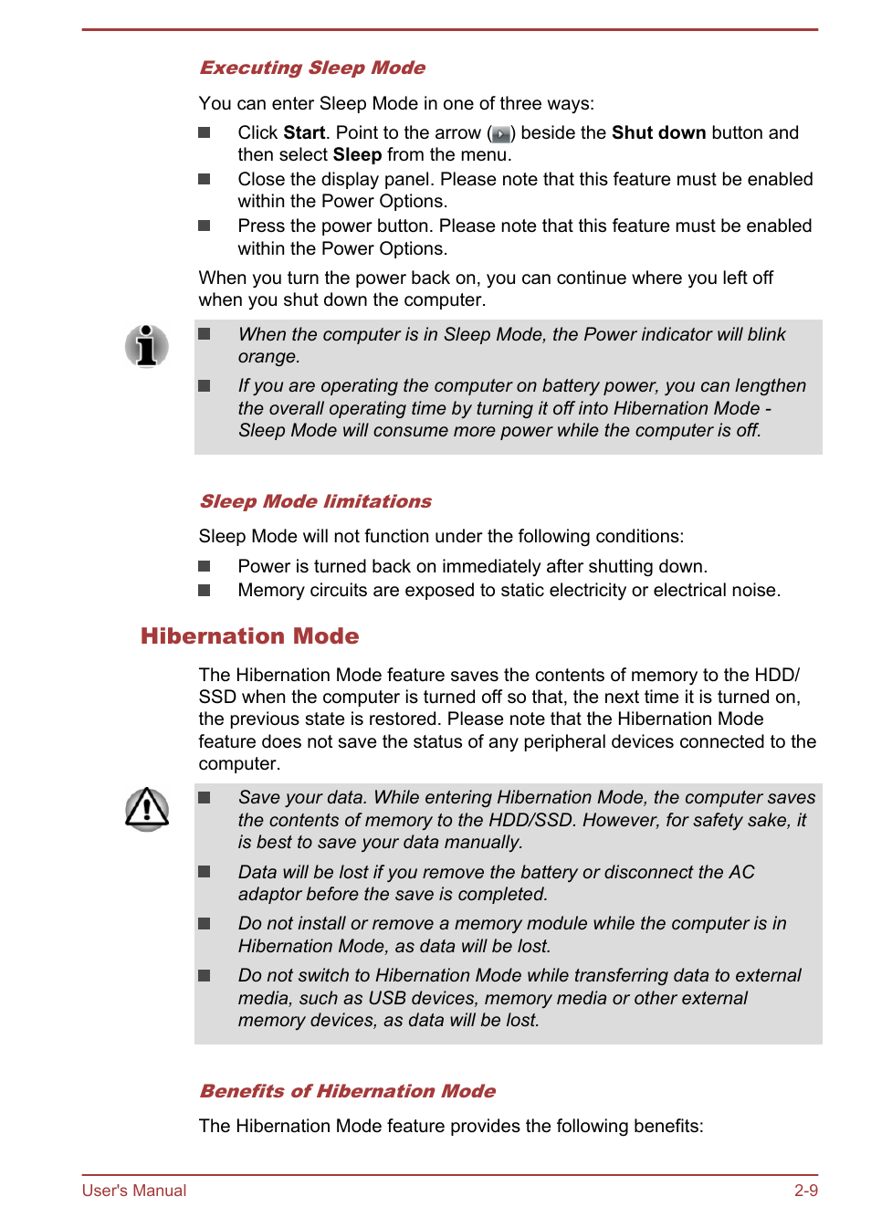 Hibernation mode | Toshiba Tecra A50-A User Manual | Page 31 / 167