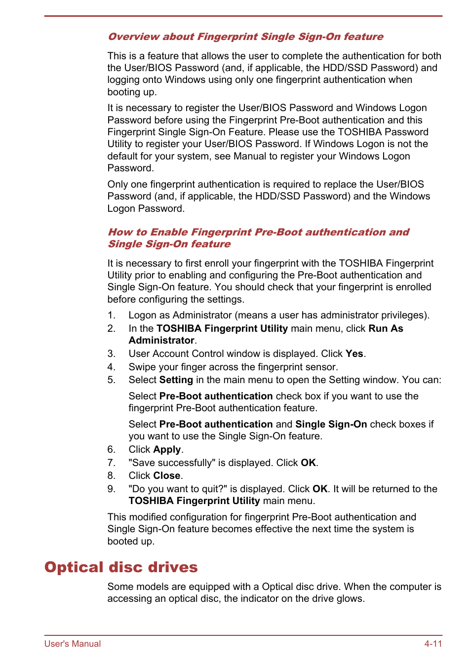 Optical disc drives, Optical disc drives -11 | Toshiba Tecra A50-A User Manual | Page 61 / 167