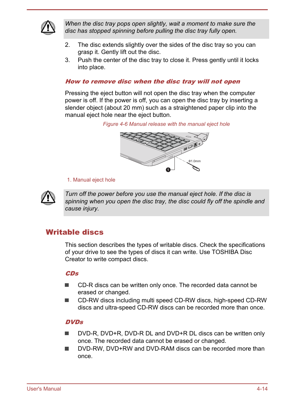 Writable discs | Toshiba Tecra A50-A User Manual | Page 64 / 167